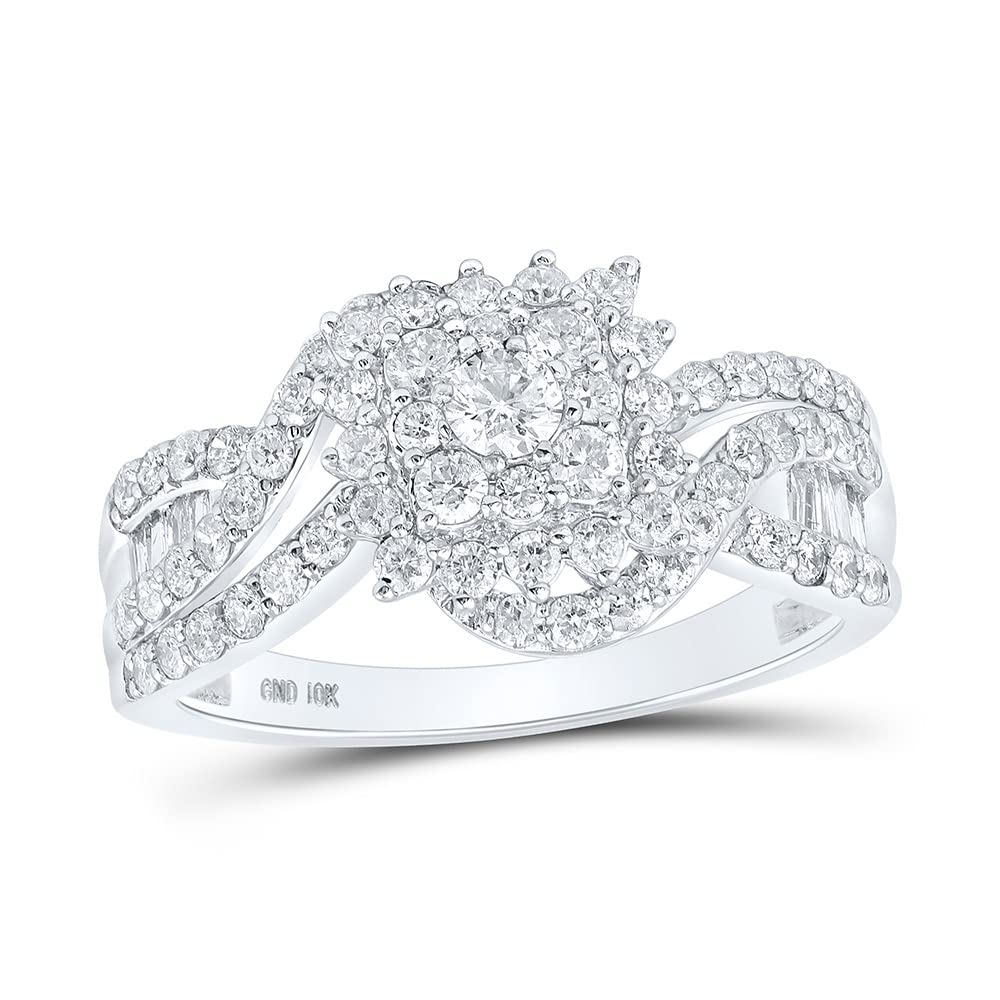 10K White Gold Women's Round Diamond Cluster Ring - 1 CTTW Diamond Engagement Ring for Anniversary, Wedding, Proposal & Special Occasions