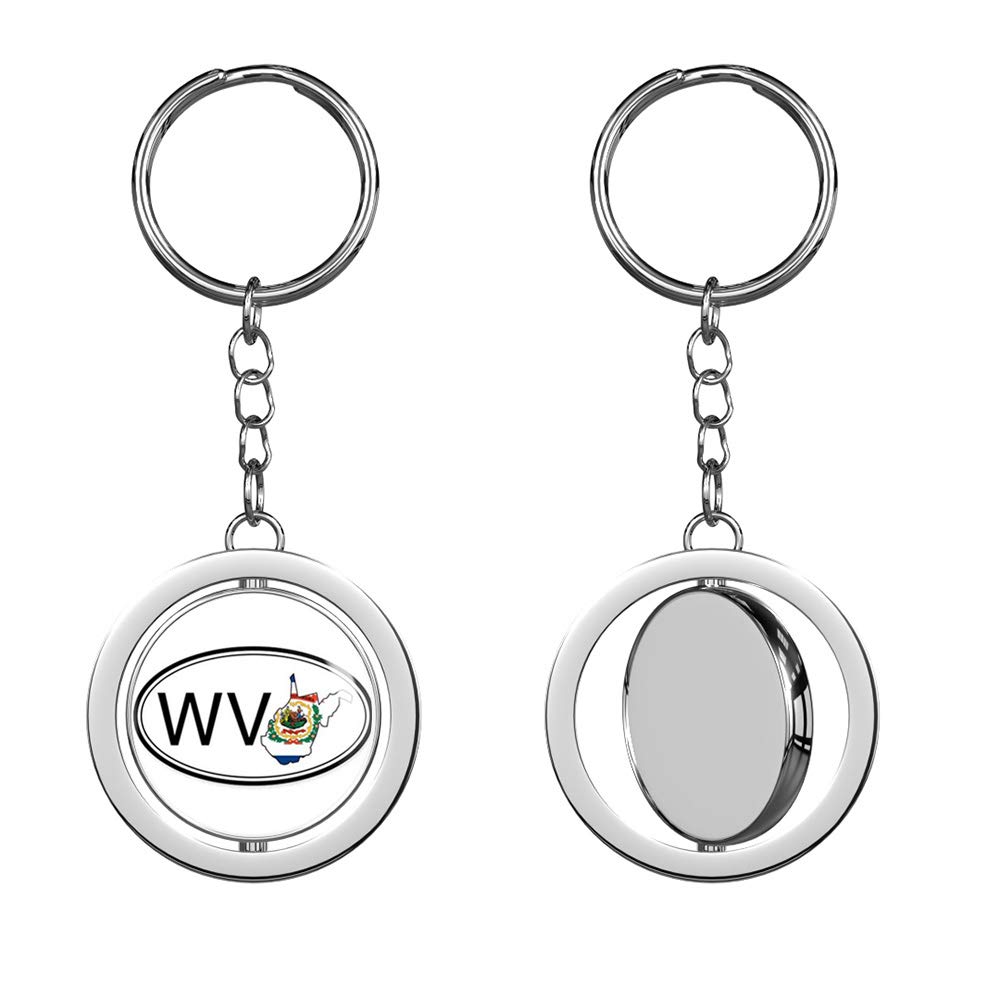 West Virginia State Flag Double-Sided Spinning Keychain - Silver Chrome Oval Keyring for Keys, Bags & Backpacks - Perfect for WV Pride & Gifts