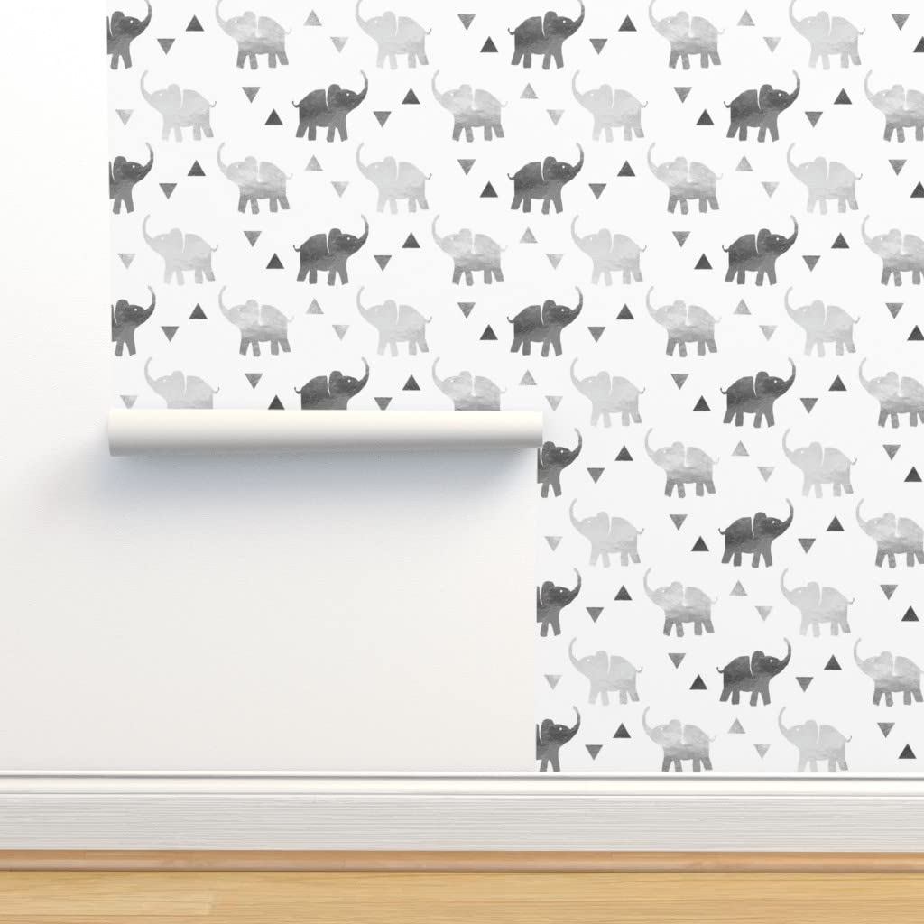 Removable Wallpaper 12ft x 2ft - Silver Gray Geometric Elephant & Triangle Watercolor Design | Eco-Friendly Nursery Wallpaper | Easy to Install & Remove | Perfect for Baby Rooms, Kids' Bedrooms & Home Decor