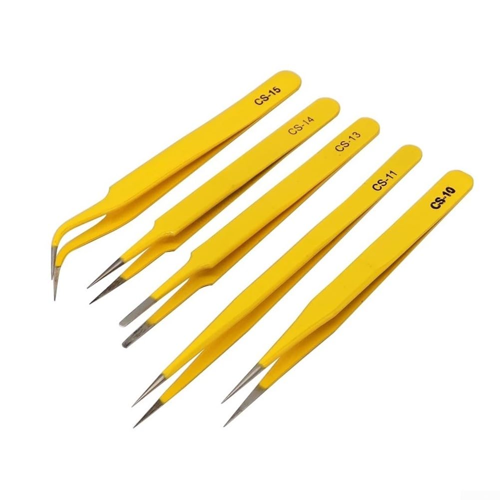 DAZZLEEX 5-Piece Anti-Static Precision Tweezers Set - Stainless Steel Electronic Repair Tools for Electronics, Jewelry, Phone & Makeup - Perfect for DIY, Crafting & Professional Use
