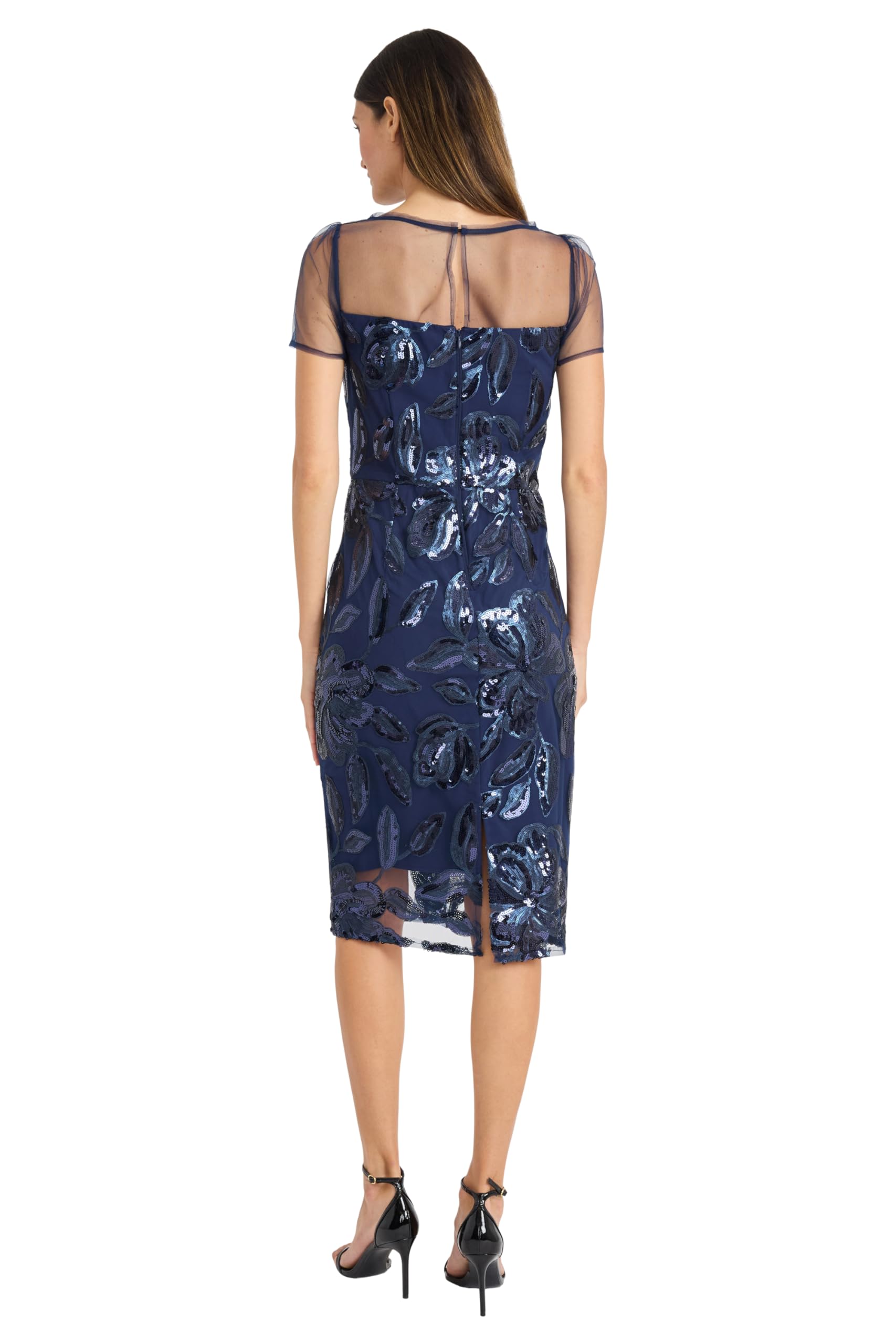 Maggy London Women's Sequin Leaf Pattern Sheath Cocktail Dress - Knee Length Formal Wedding Guest Dress & Prom Attire for Evening Parties, Holiday Events & Special Occasions