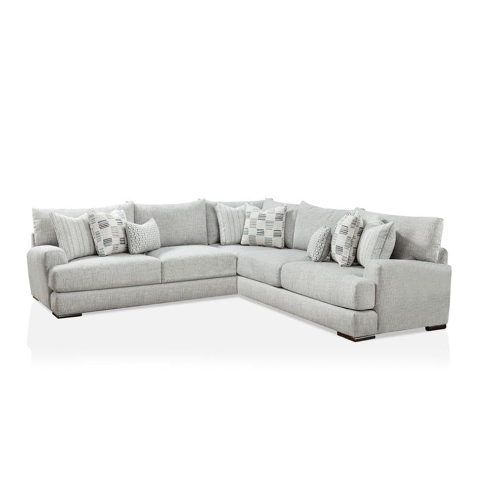 Furniture of America Alaska Transitional Fabric Sectional Sofa with Ottoman in Gray - Perfect for Living Room, Family Room & Home Theater