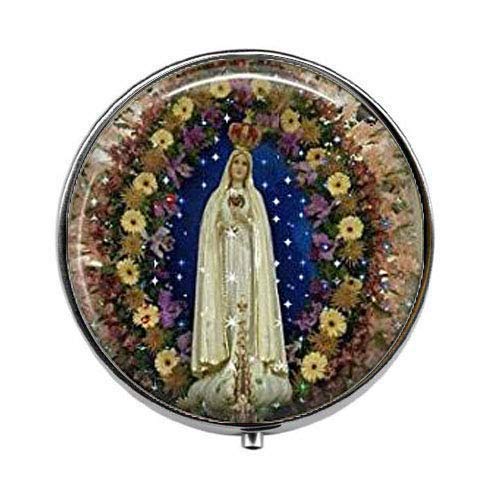 Our Lady of Fatima Catholic Religious Art Photo Charm Pill Box - 3 Compartment Glass Candy Jewelry Storage Box for Travel, Home Decor & Gift Giving