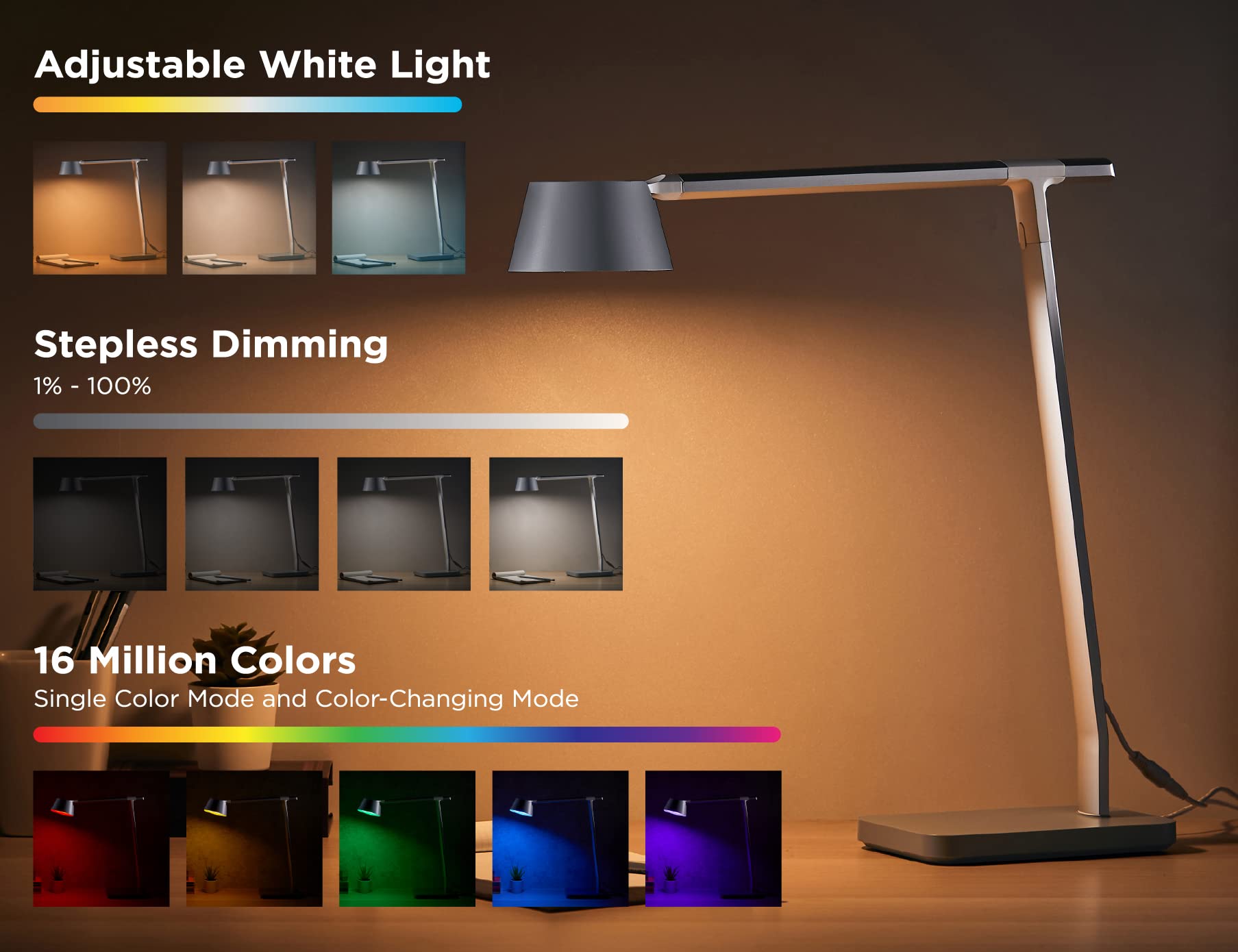 BLACK+DECKER Verve Designer Desk Lamp with USB Charging Port - 16 Million RGB Colors & True White LED Light for Home Office, Gaming, and Study - Adjustable Modern Task Lighting with Smart Control