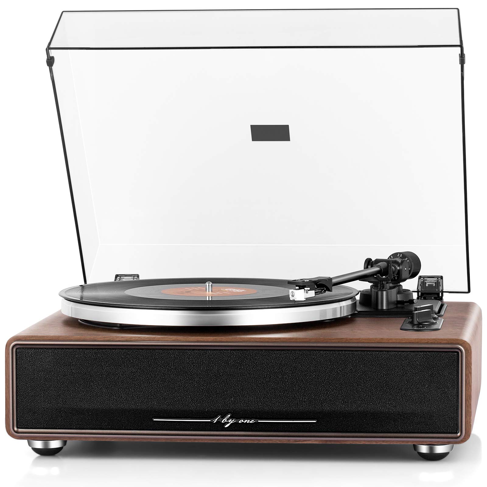1 by ONE High Fidelity Belt Drive Turntable with Built-in Speakers & Bluetooth - Magnetic Cartridge, Built-in Preamp, Adjustable Counterweight - Perfect for Vinyl Lovers, Home Entertainment & Music Enthusiasts