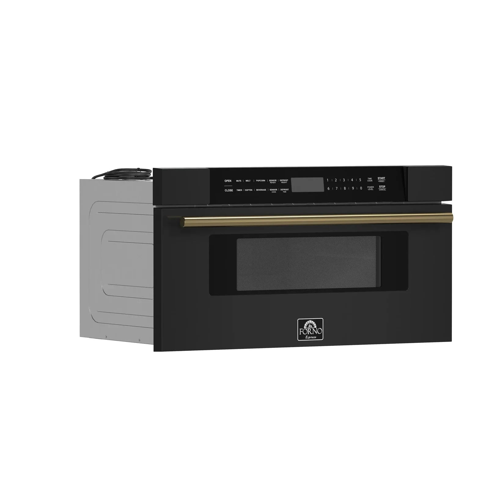 Forno FMWDR3000 30-Inch Built-In Microwave Drawer in Black with Antique Brass Finish - Perfect for Modern Kitchens, Small Spaces & Luxury Home Upgrades