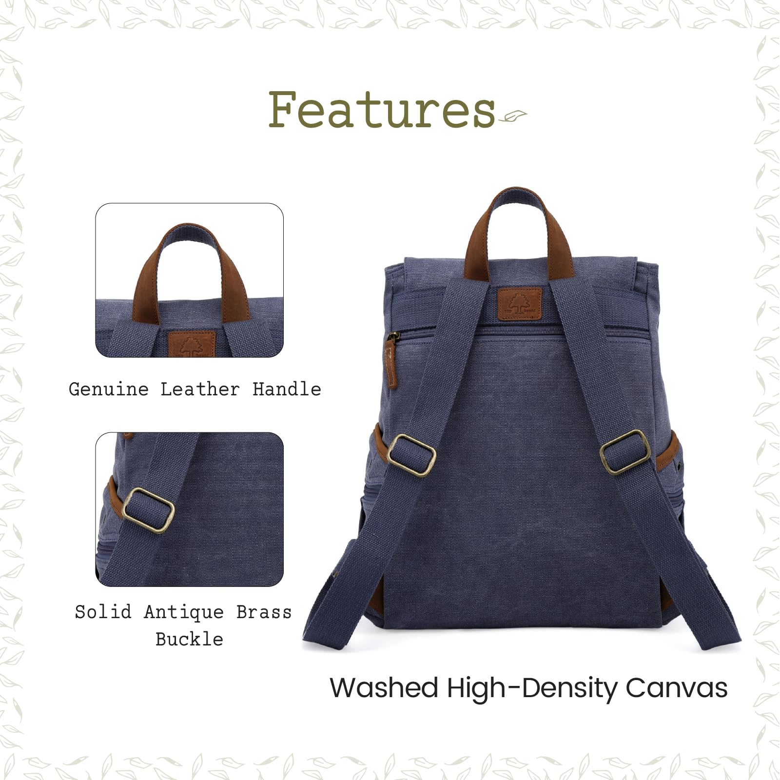 TSD Lightweight Canvas Backpack - Travel Daypack for Hiking & Laptop Carry (Navy)