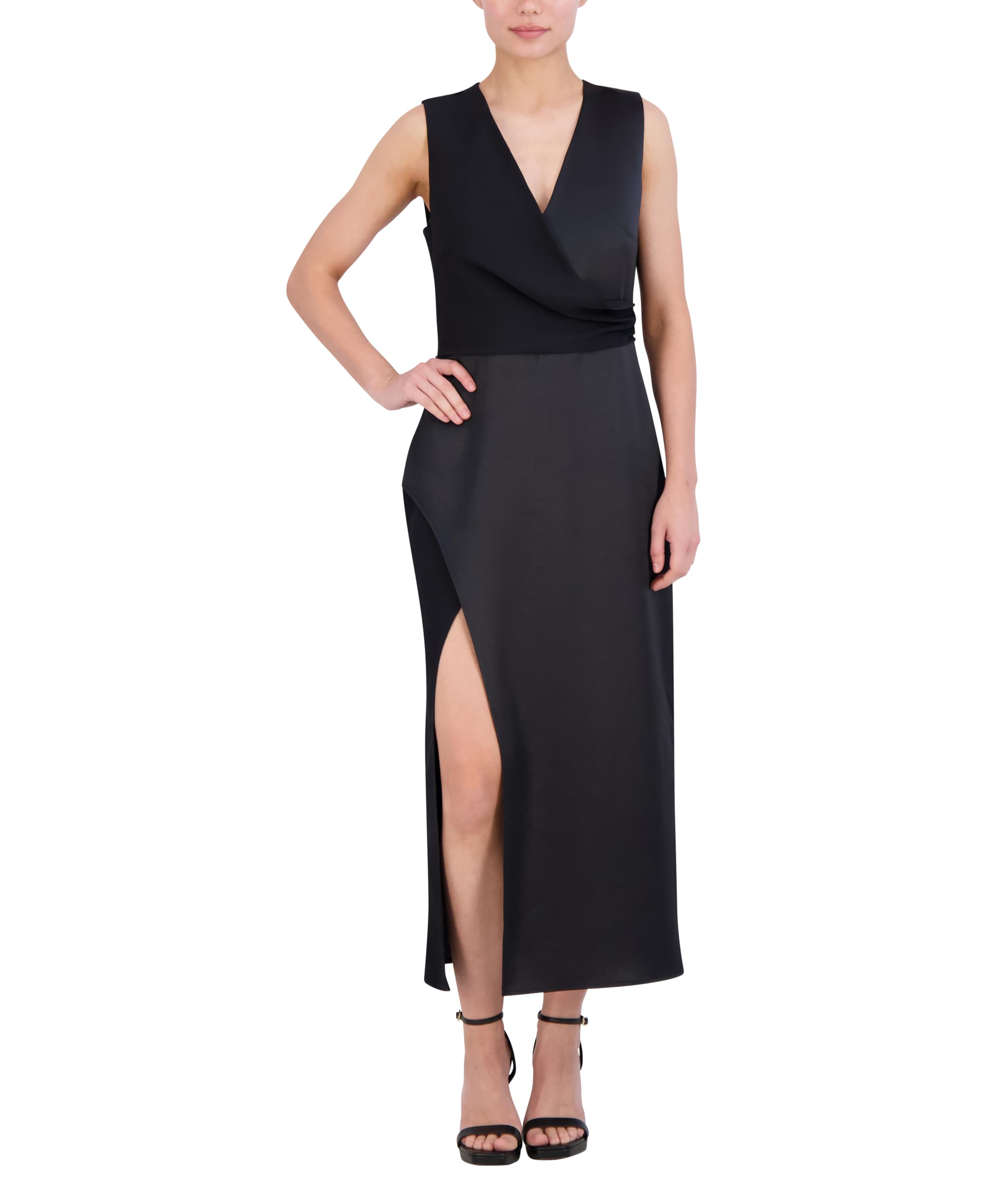 BCBGMAXAZRIA Women's Sleeveless Surplice Neck Satin Maxi Dress - Elegant Formal Gown for Weddings, Parties & Special Occasions