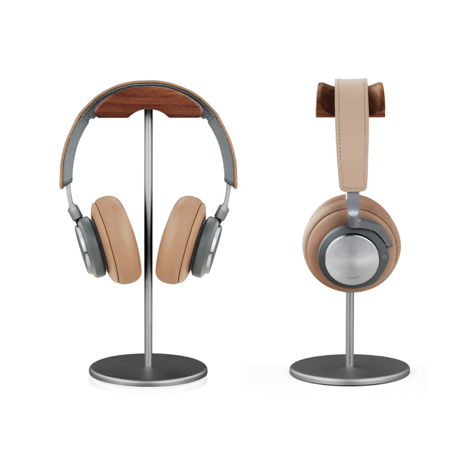 Premium Walnut Wood & Aluminum Headphone Stand - Heavy Base Gaming Headset Holder for All Sizes (Gray) | Perfect for Desk Organization, Gaming Setup & Home Office Accessories