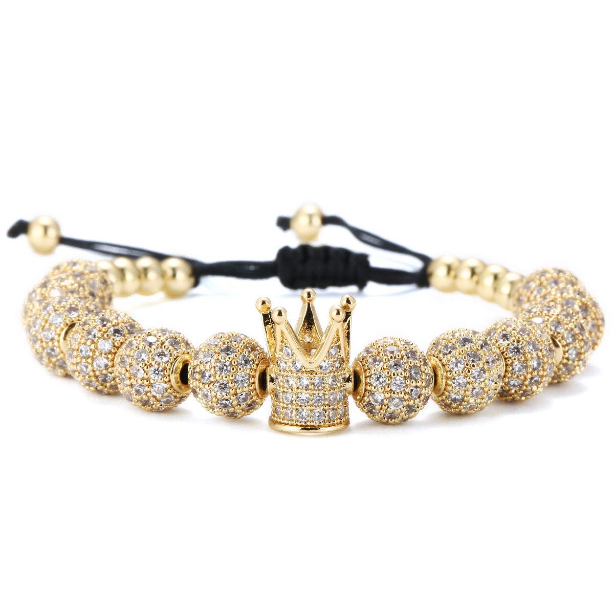 Luxury CZ Imperial Crown Braided Copper Bracelet for Men - 8mm Micro Pave Cubic Zirconia Beads - Elegant Bangle Charm Jewelry Gift for Boyfriend, Husband, Son - Perfect for Weddings, Parties & Special Occasions