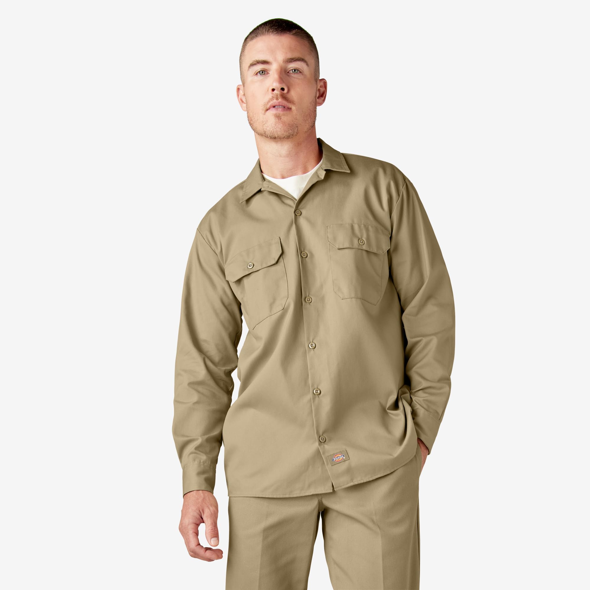 Dickies Men's Big & Tall Long Sleeve Work Shirt - Durable Cotton Button Down for Construction, Warehouse & Outdoor Jobs