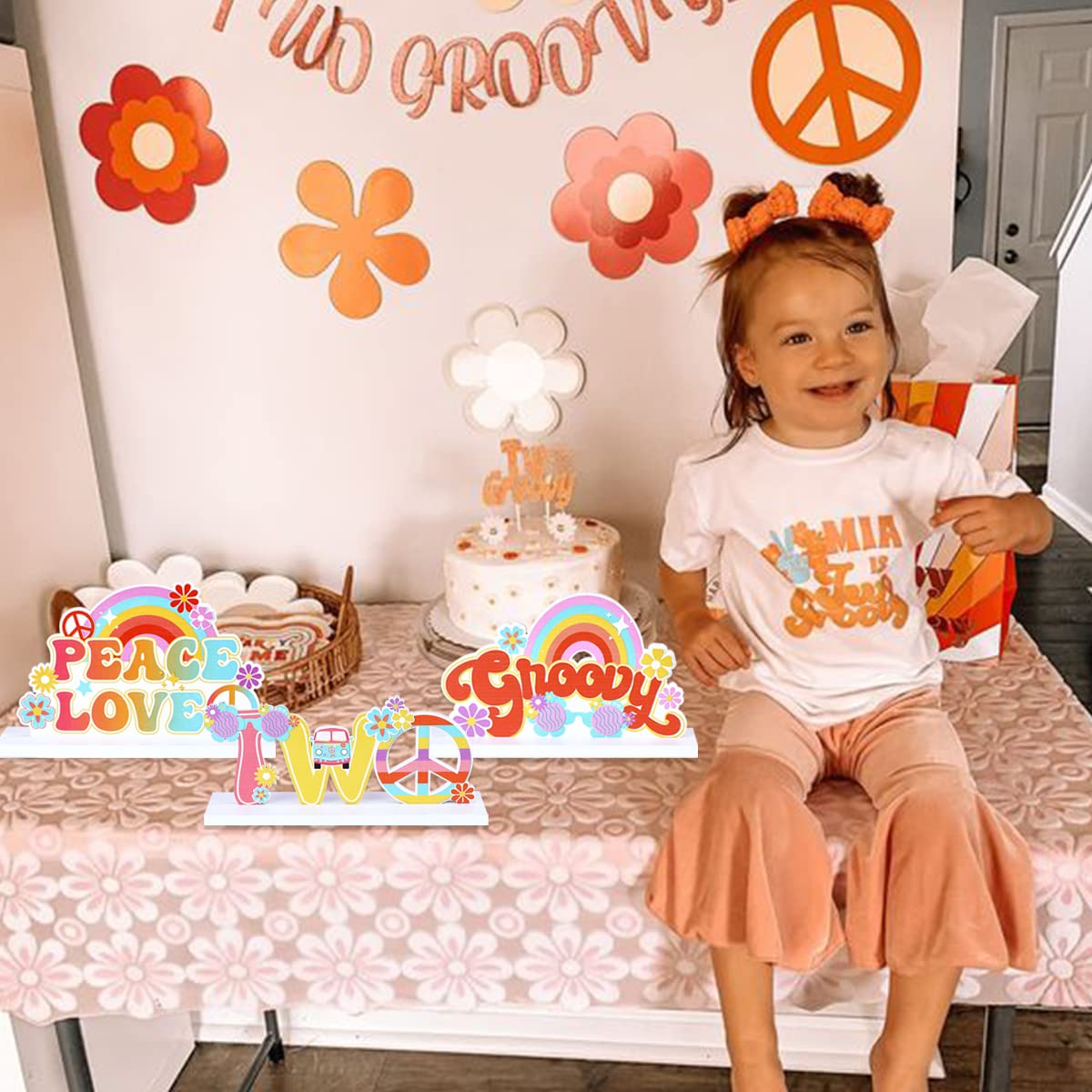 Bohemian Rainbow Wooden Letter Sign - 2-Piece Party Decor Set for Girls Birthday, Baby Shower & Nursery Room Decor (3PCS)