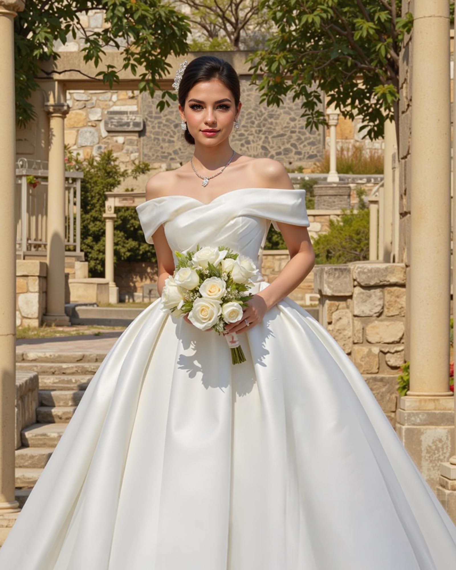 JAEDEN 2025 Satin Off-Shoulder Wedding Dress for Bride - Elegant Ball Gown Bridal Gown for Church Ceremony, Reception & Photoshoot