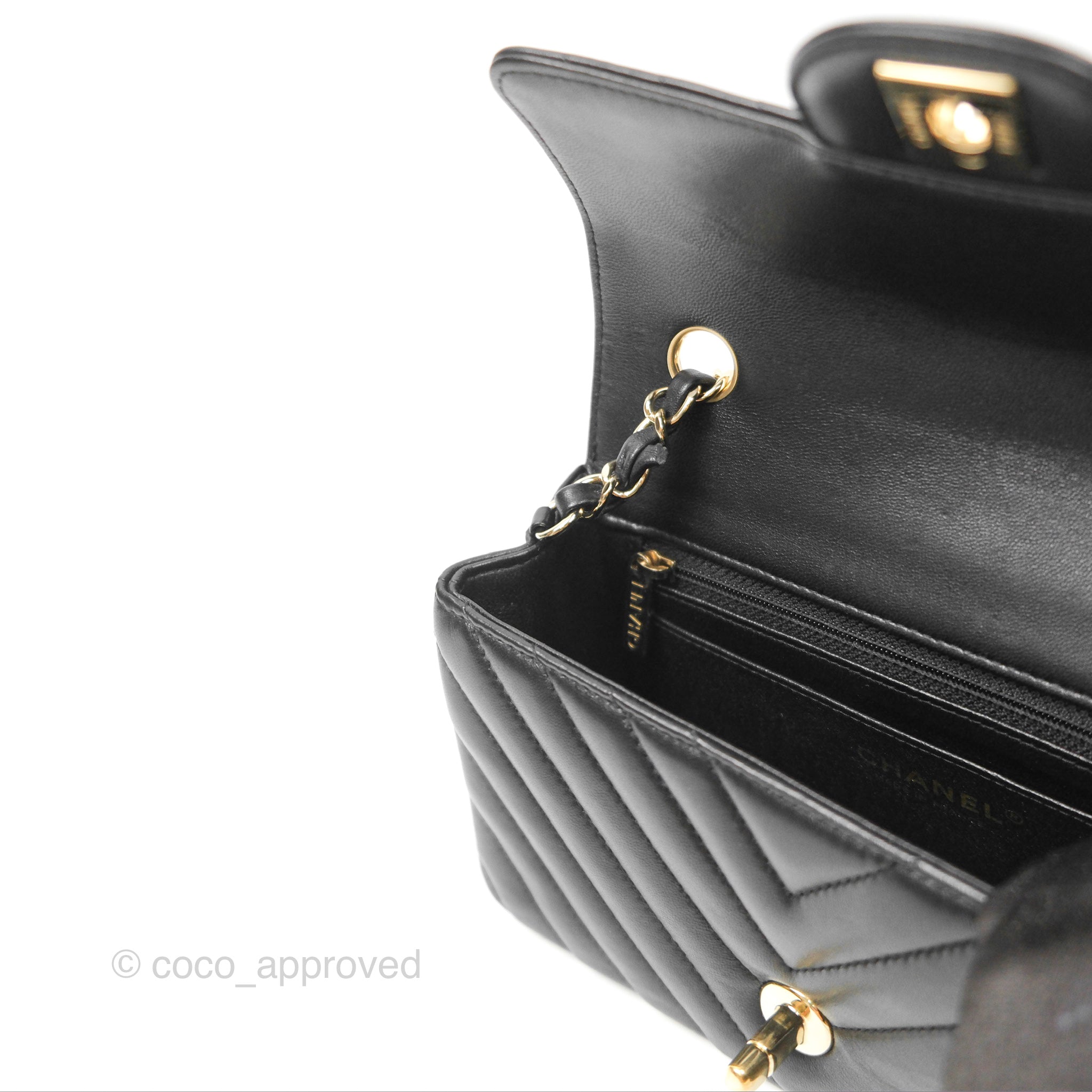 Chanel Chevron Mini Rectangular Flap Bag in Black Lambskin Leather with Gold Hardware - Luxury Crossbody Purse for Women, Perfect for Evening Events & Date Nights
