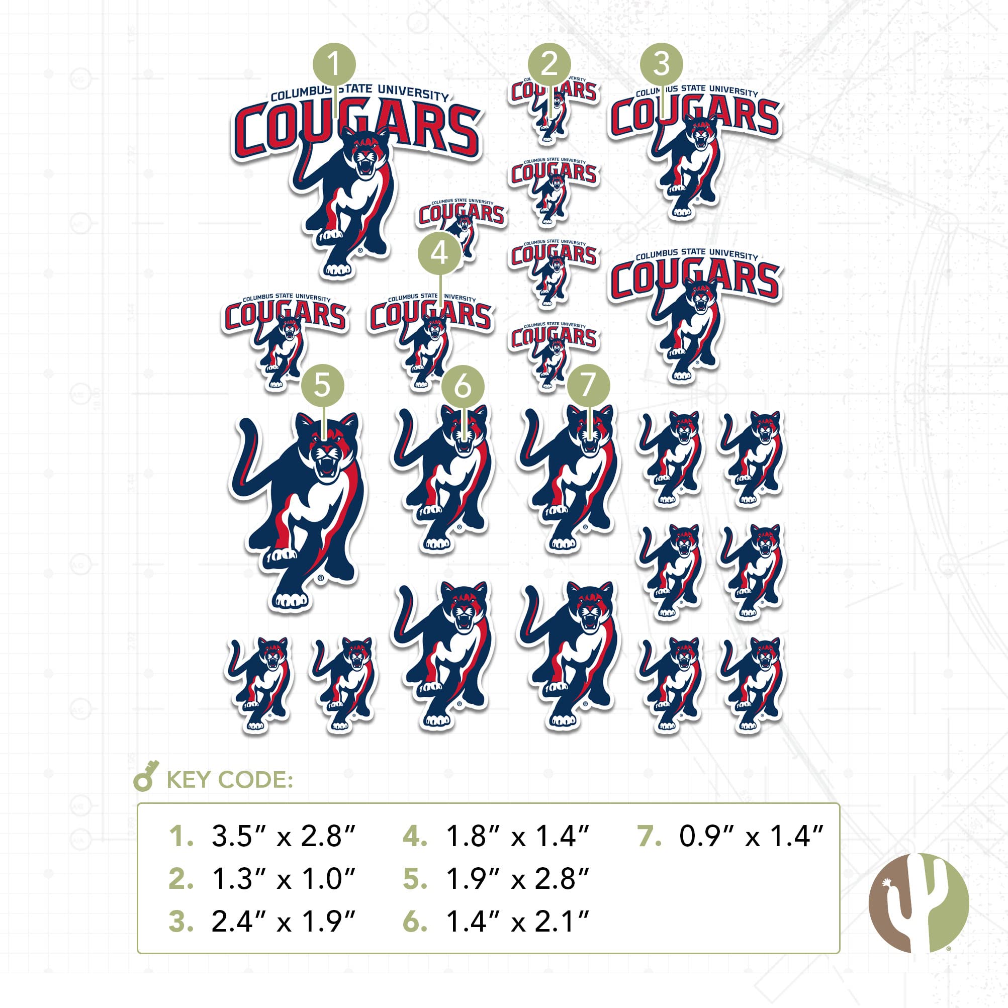 CSU Cougars Desert Cactus Vinyl Decals - Waterproof Stickers for Laptop, Water Bottle, Car & Scrapbook - Columbus State University Spirit Decals - Perfect for School Pride & Gifts