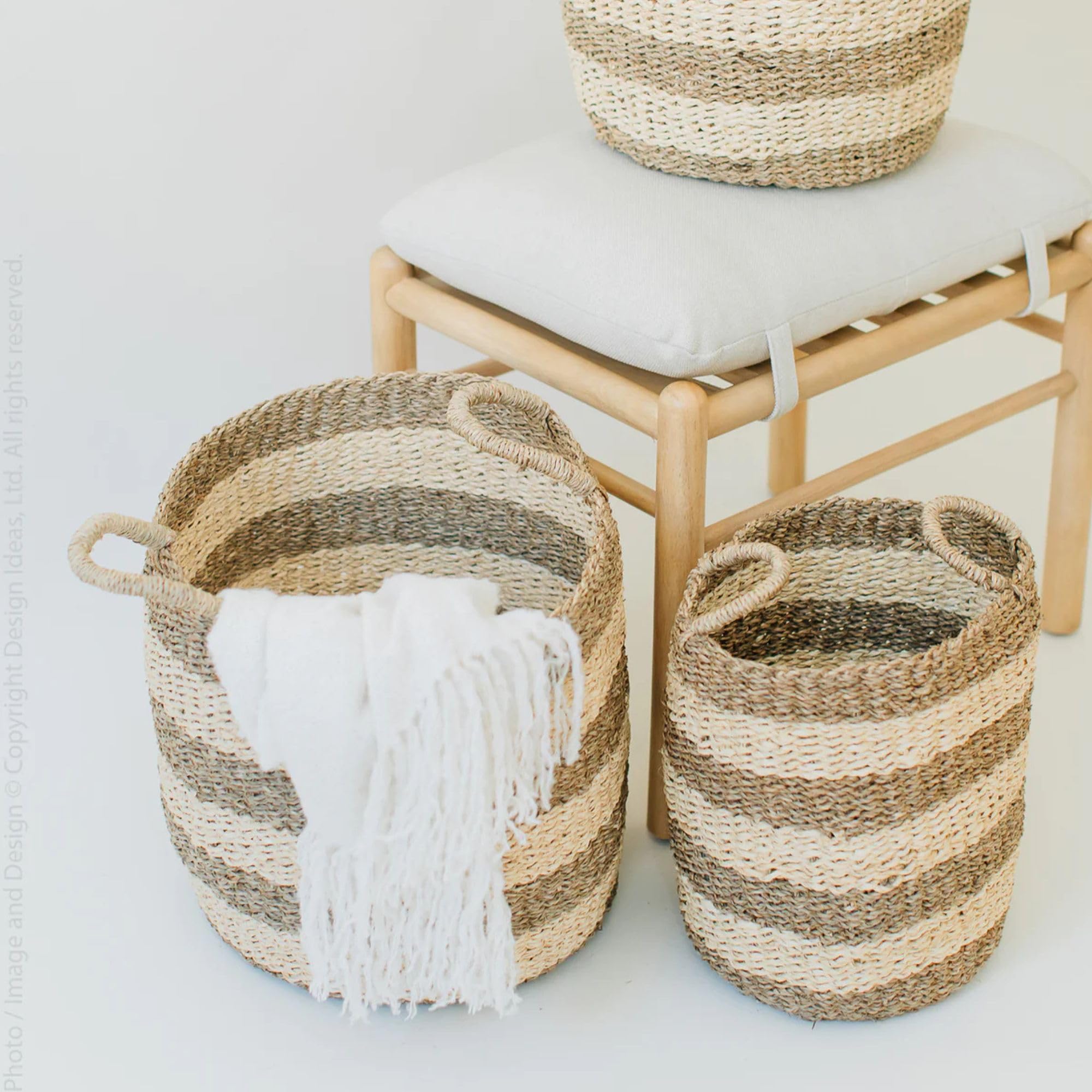 Natural Woven Storage Baskets Set of 3 - Camden Style Nesting Organizer Bins for Home Decor | Perfect for Living Room, Bedroom & Bathroom Organization