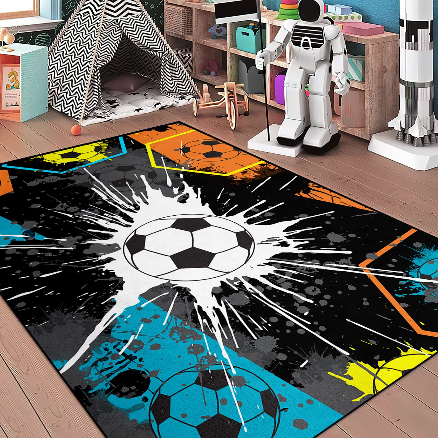 Boys Soccer Room Decor - Soccer Ball Printed Area Rug 2'6
