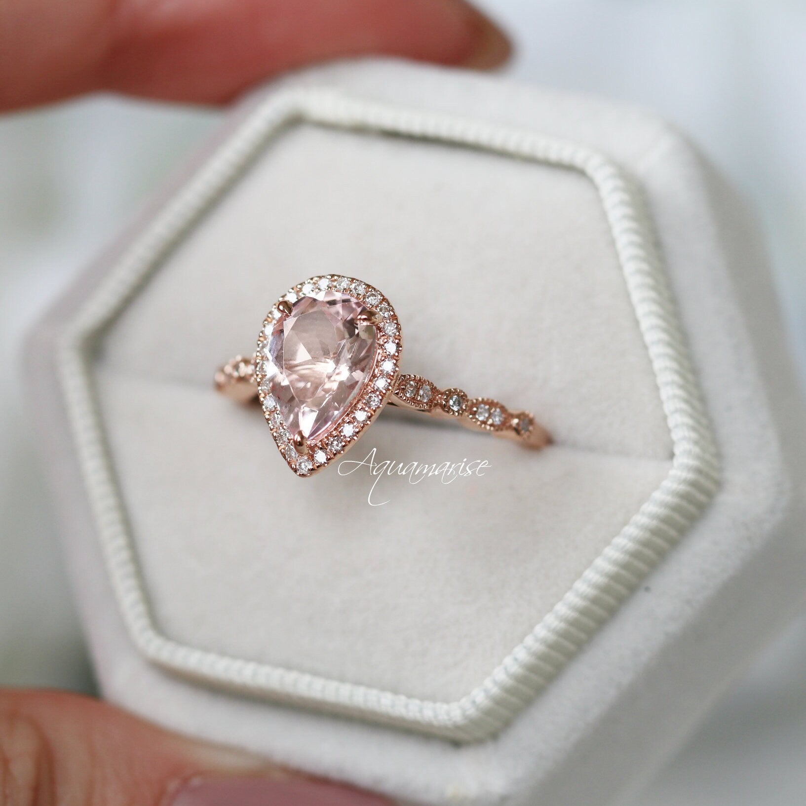 Luxury Teardrop Morganite Engagement Ring - 14K Solid Rose Gold Wedding Band for Women, Perfect for Proposals, Anniversaries & Bridal Jewelry Gifts