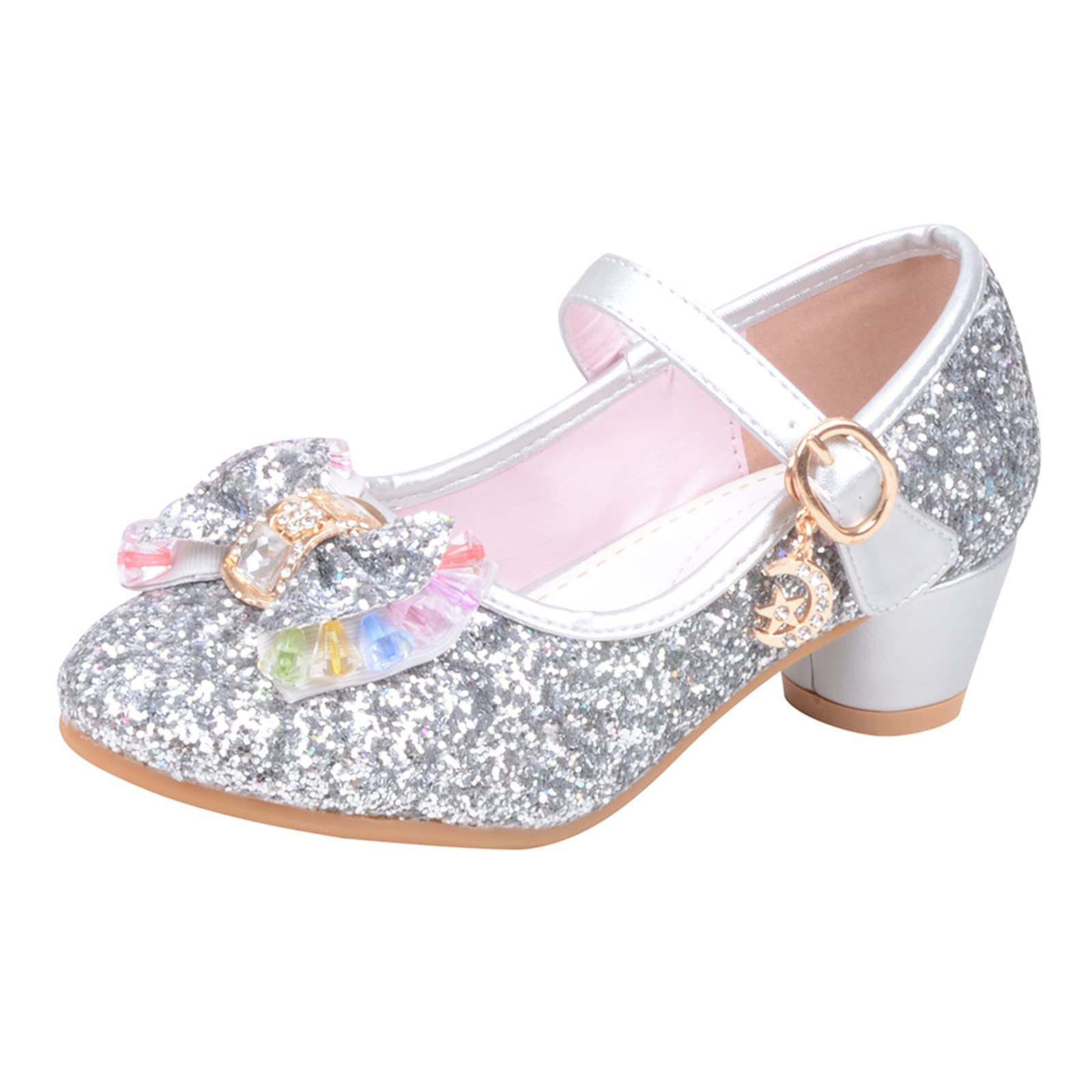 Kelon Girls Dress Shoes - Sparkling Crystal Bowknot Sandals with Pearls for Baby & Toddler | Princess Party, Flower Girl, Special Occasion Footwear (Silver)