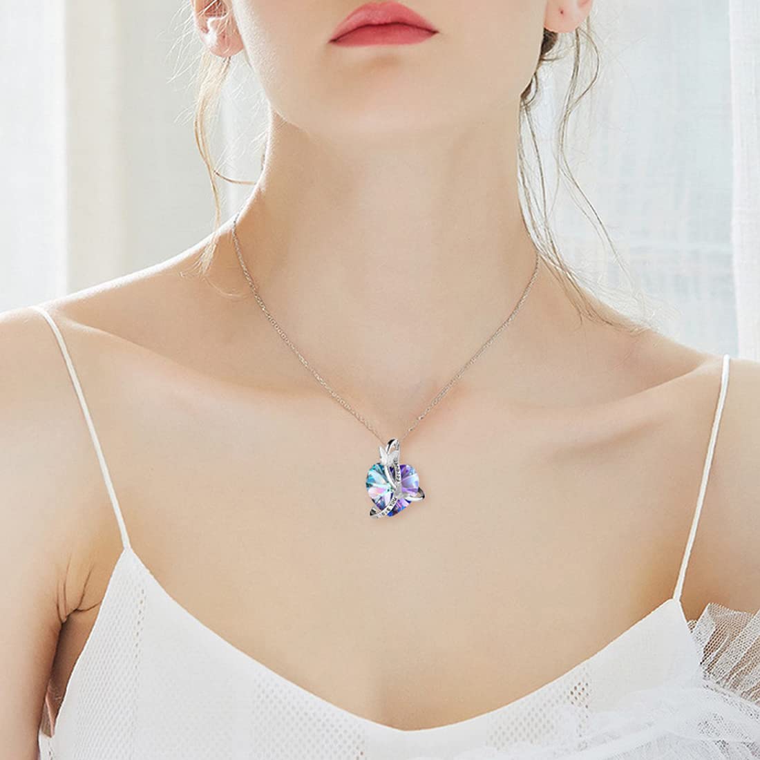 **Elegant Yellow Chimes Pendant Necklace for Women & Girls – Blue Crystal Heart Butterfly Pendant with Silver Tone Chain | Perfect Birthday Gift for Girls, Anniversary Gift for Wife (Purple Heart Pendant Option) | Ideal for Parties, Weddings & Everyday Wear**