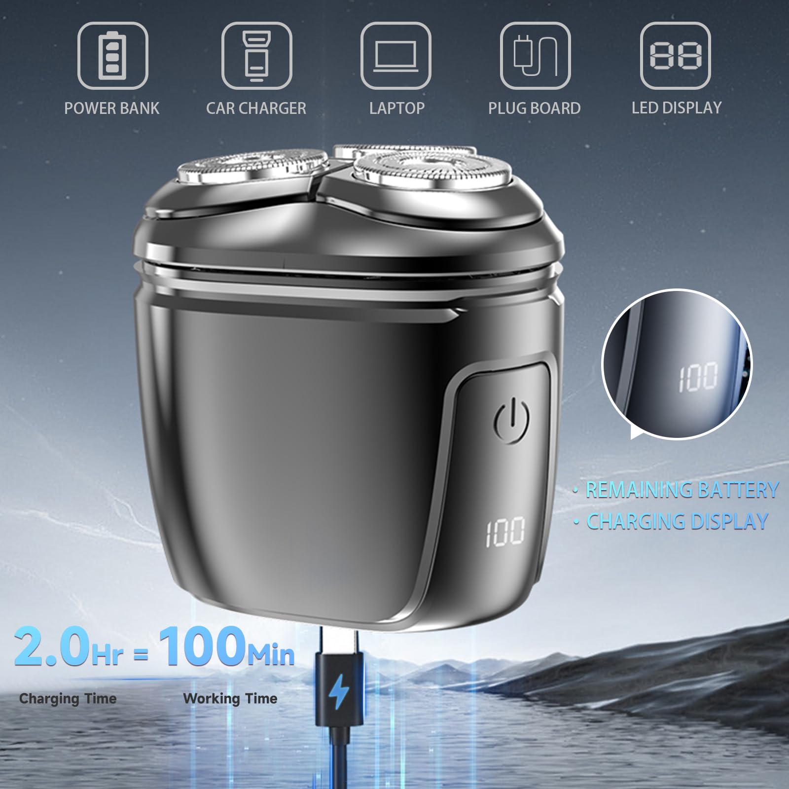 Electric Head Shaver for Bald Men - Rechargeable Wet/Dry Rotary Shaver with LED Display, 3D Magnetic Technology, Waterproof & Portable Travel Grooming Kit (Silver) - Perfect for Home, Gym & Business Trips