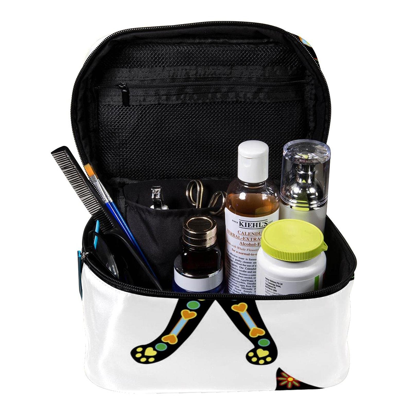 Mexican Day of The Dead Sugar Skull Black Cats Large Travel Makeup Bag - Waterproof Cosmetic Organizer with Zipper for Women & Girls | Perfect for Travel, Gym, and Daily Use
