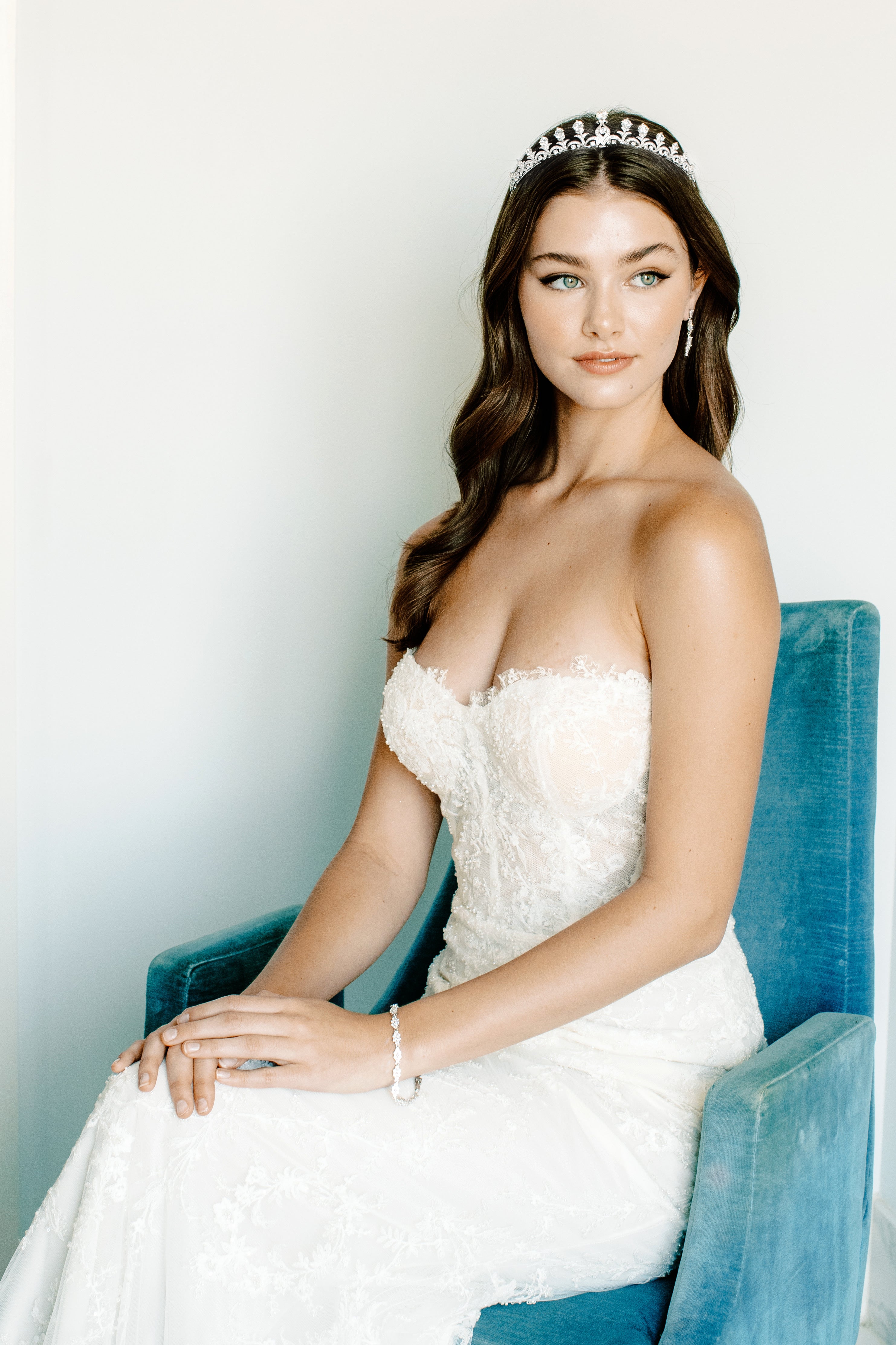 KIMBERLY Simulated Diamond Bridal Tiara - Sparkling Crystal Wedding Crown for Brides, Princess, Prom & Special Occasions