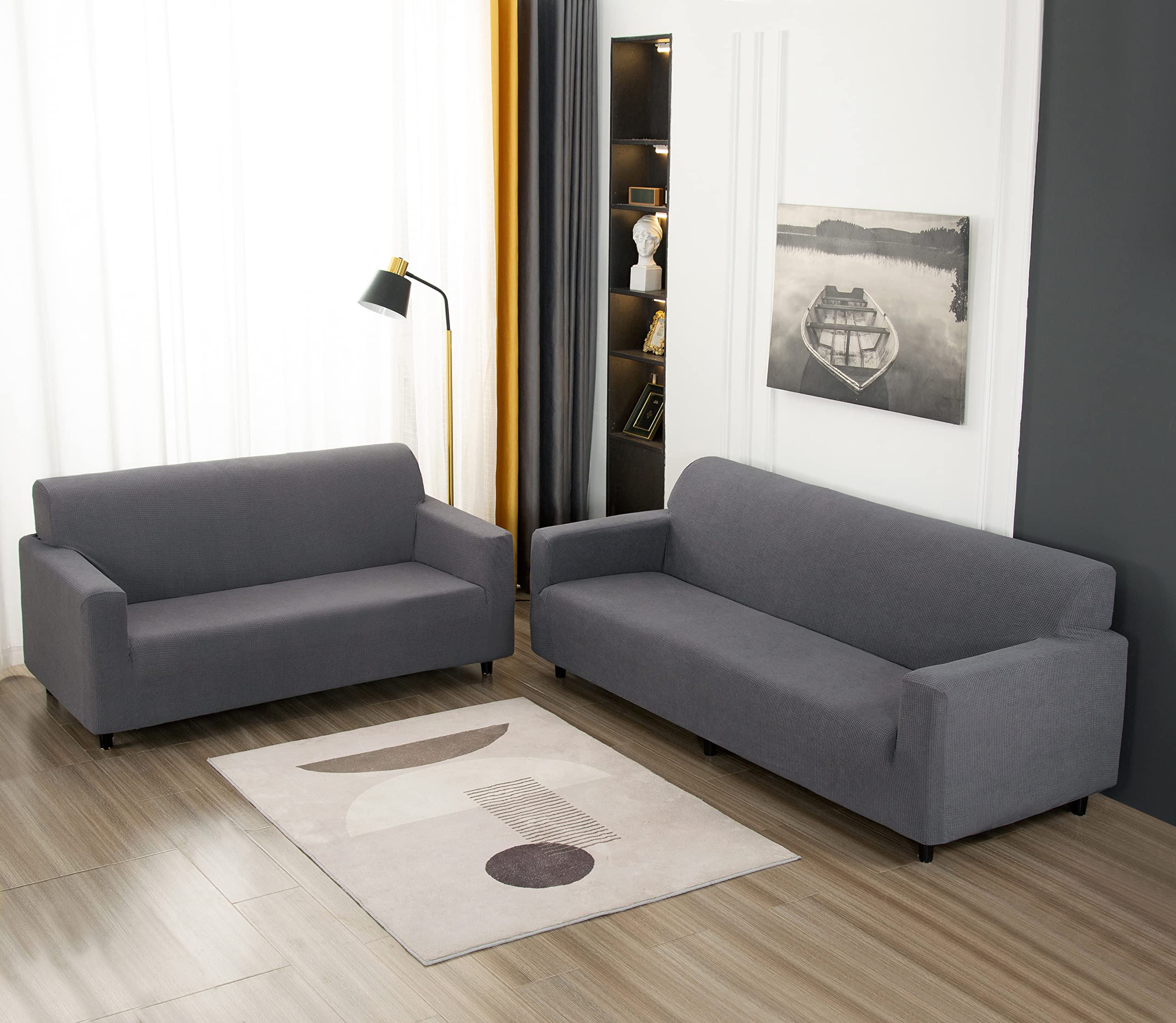 3-Piece Sofa Cover Set - Jacquard Velvet Slipcovers for 1/2/3 Seater Couch, Loveseat & Armchair - Silver Grey - Perfect for Living Room, Bedroom & Home Decor Protection