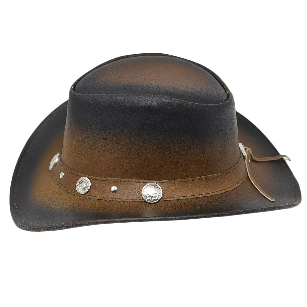 Authentic Bunker Hill Genuine Leather Cowboy Hat - 3 Inch Wide Brim in Tan & Black - Perfect for Western Rides, Country Music Festivals & Outdoor Adventures