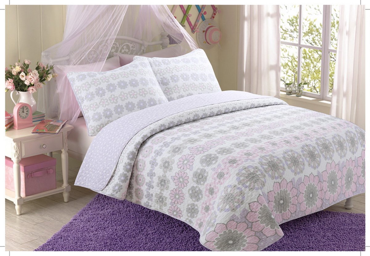 100% Hypoallergenic Cotton 3-Piece Quilt Set - Full/Queen Size Bedding, Soft Purple Floral Design for Bedroom Decor | Perfect for Guest Rooms, Master Bedrooms & Cozy Home Styling