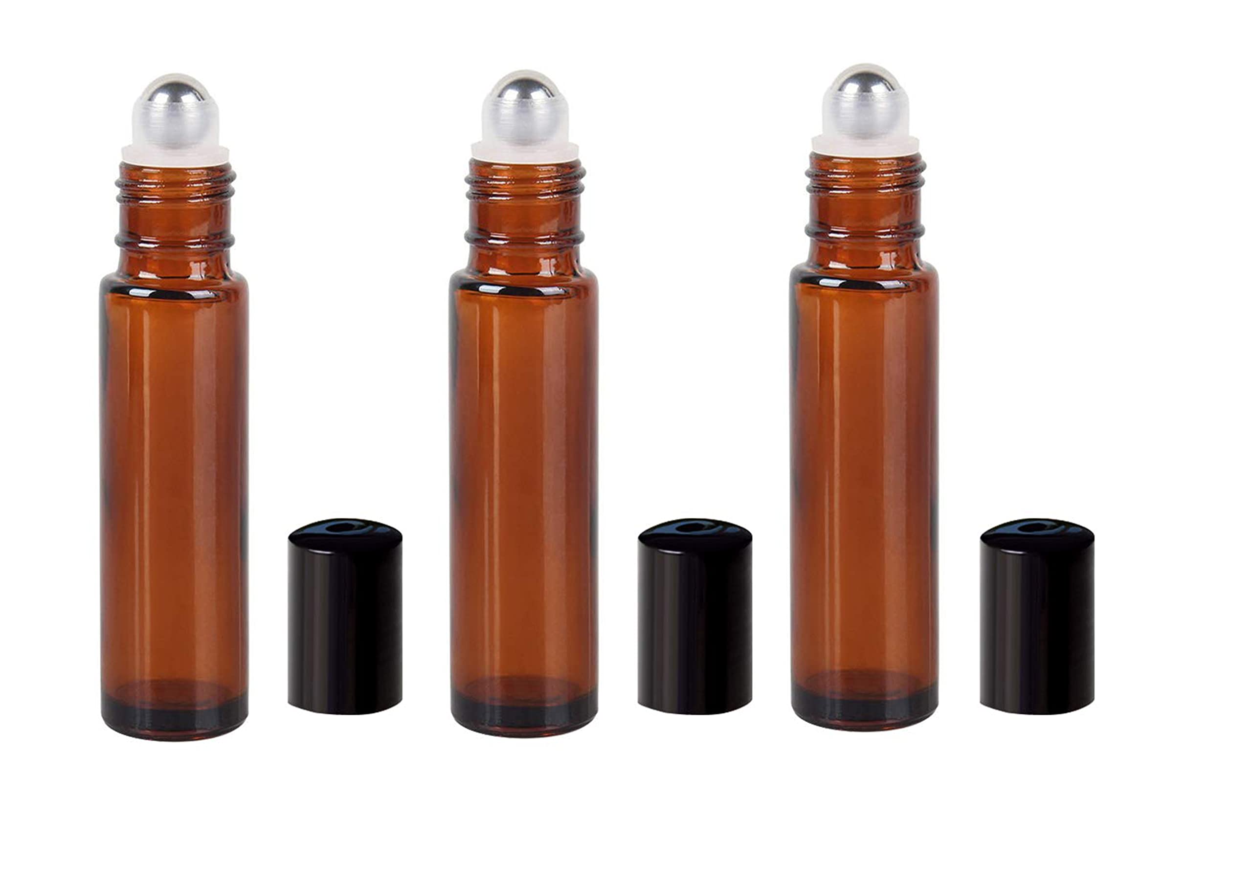 Hunky Dory 3-Piece 10ml Amber Glass Essential Oil Roller Bottles with Stainless Steel Roller Balls - Leakproof Roll-On Perfume & Under Eye Serum Bottles for Aromatherapy, Skincare & Beauty Use
