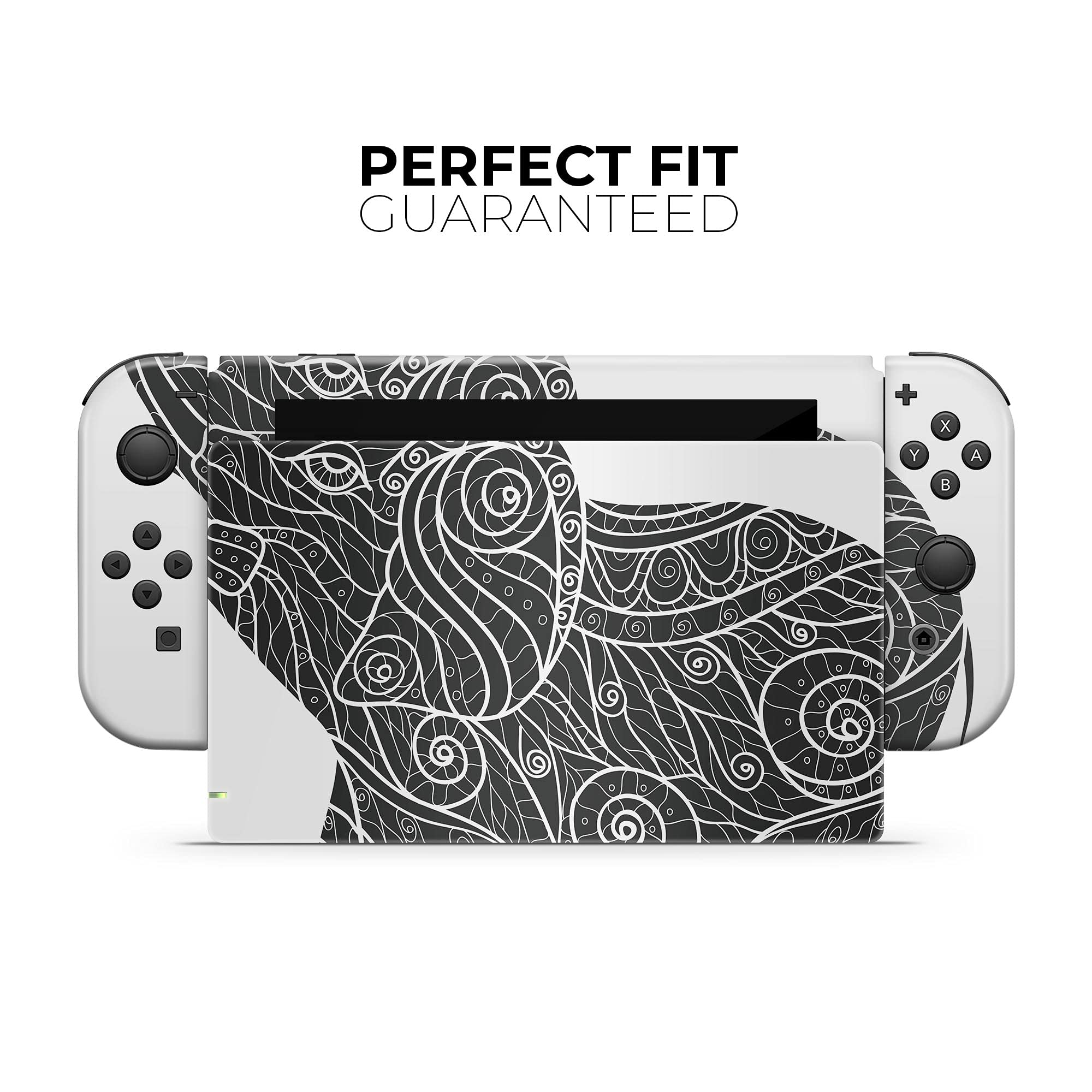 Nintendo Switch OLED Skin Decal - Scratch-Resistant Removable Vinyl Wrap Cover with Zendoodle Elephant Design - Compatible with Switch OLED Console Bundle - Perfect for Gaming Protection & Personalization