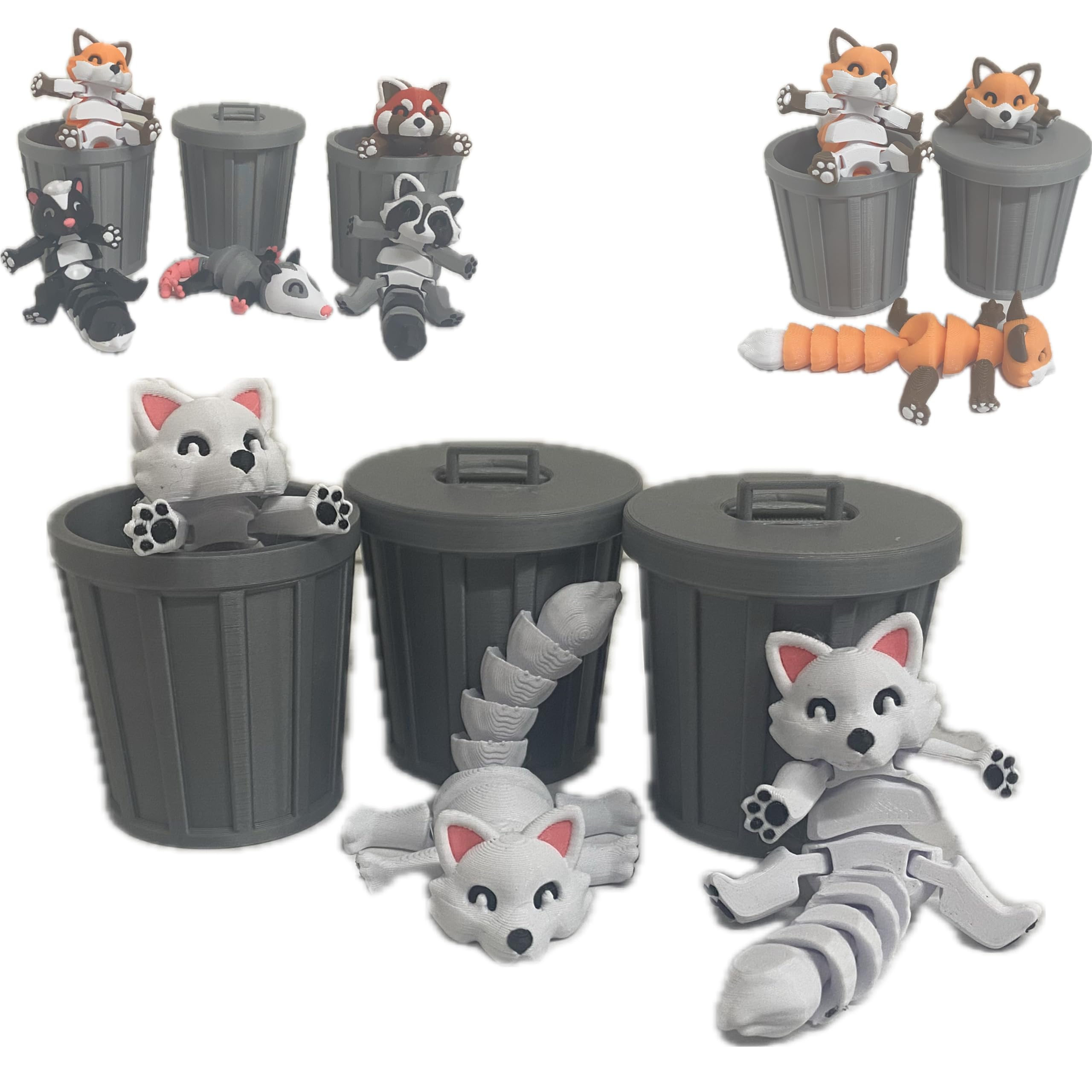 Flexi Trash Pets with Trash Can - Fox Artic White | Cute Animal Shaped Waste Bin for Home, Office & Dorm Room | Perfect for Pet Lovers & Small Space Organization