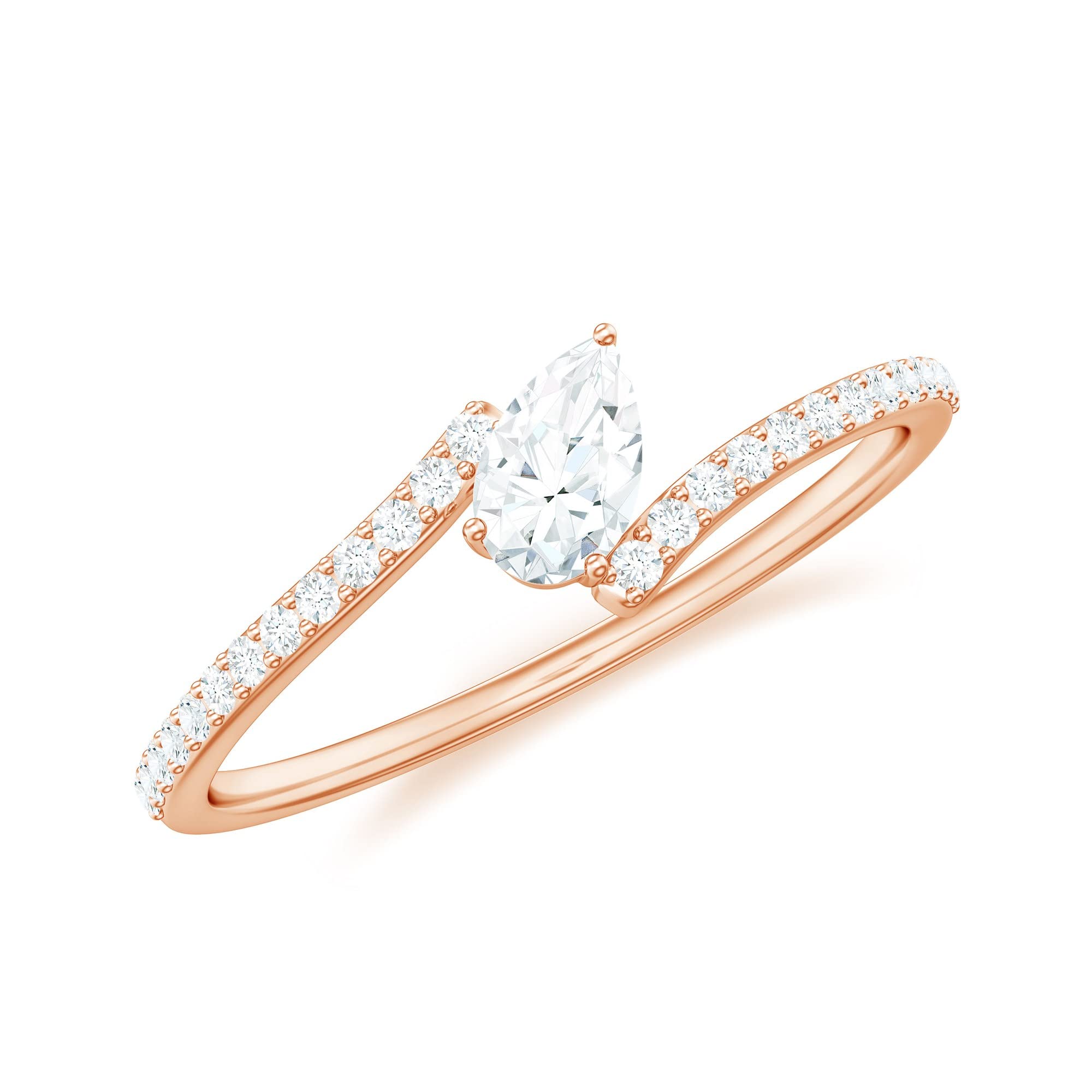 1/2 CT Certified Moissanite Promise Ring for Women - Tilted Pear Cut, 14K Gold Bypass Engagement Ring | Perfect for Anniversaries, Proposals & Special Occasions