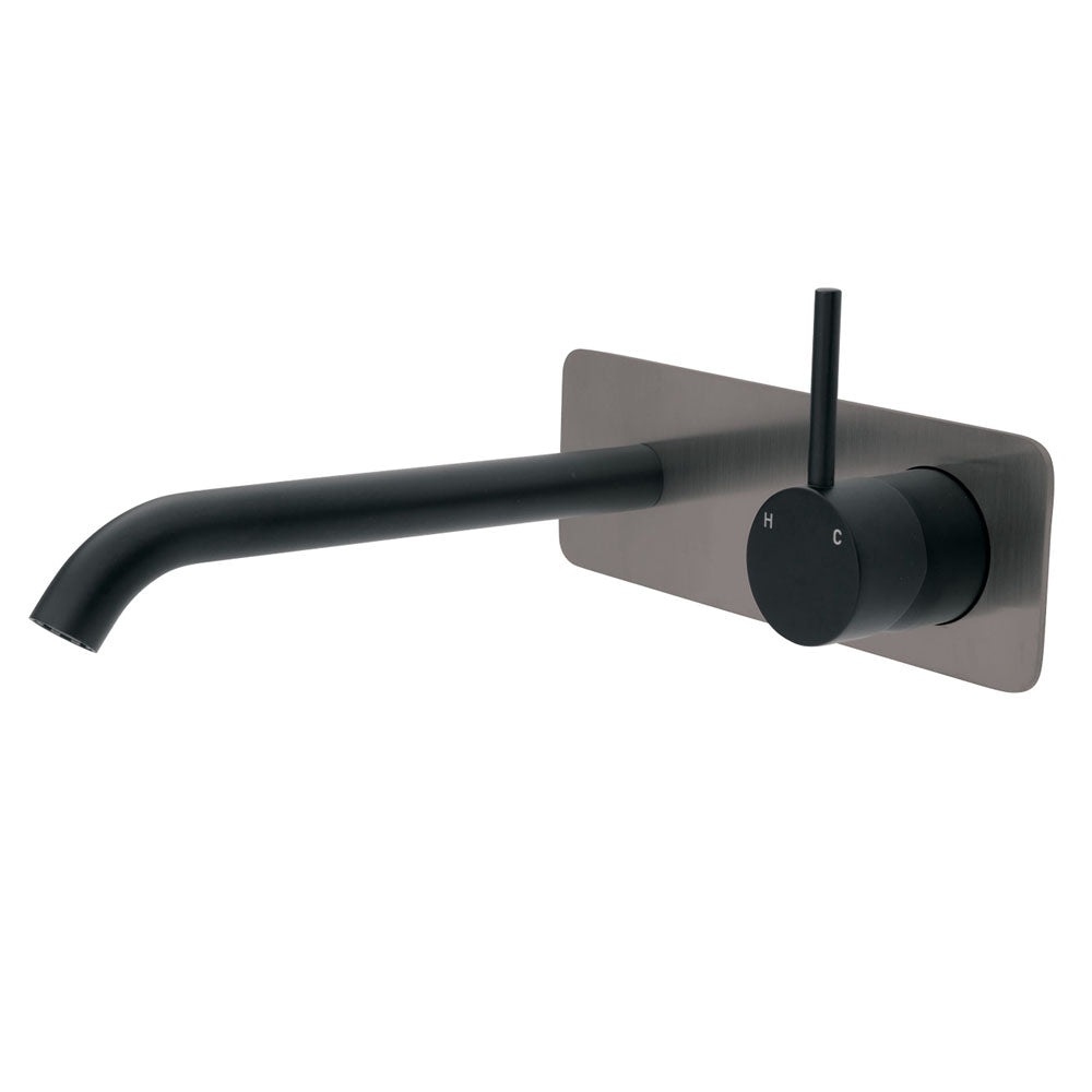 Fienza Kaya Square Plate Wall Mounted Basin Mixer Set 200mm Matte Black - Modern Bathroom Faucet for Sink, Vanity, and Powder Room