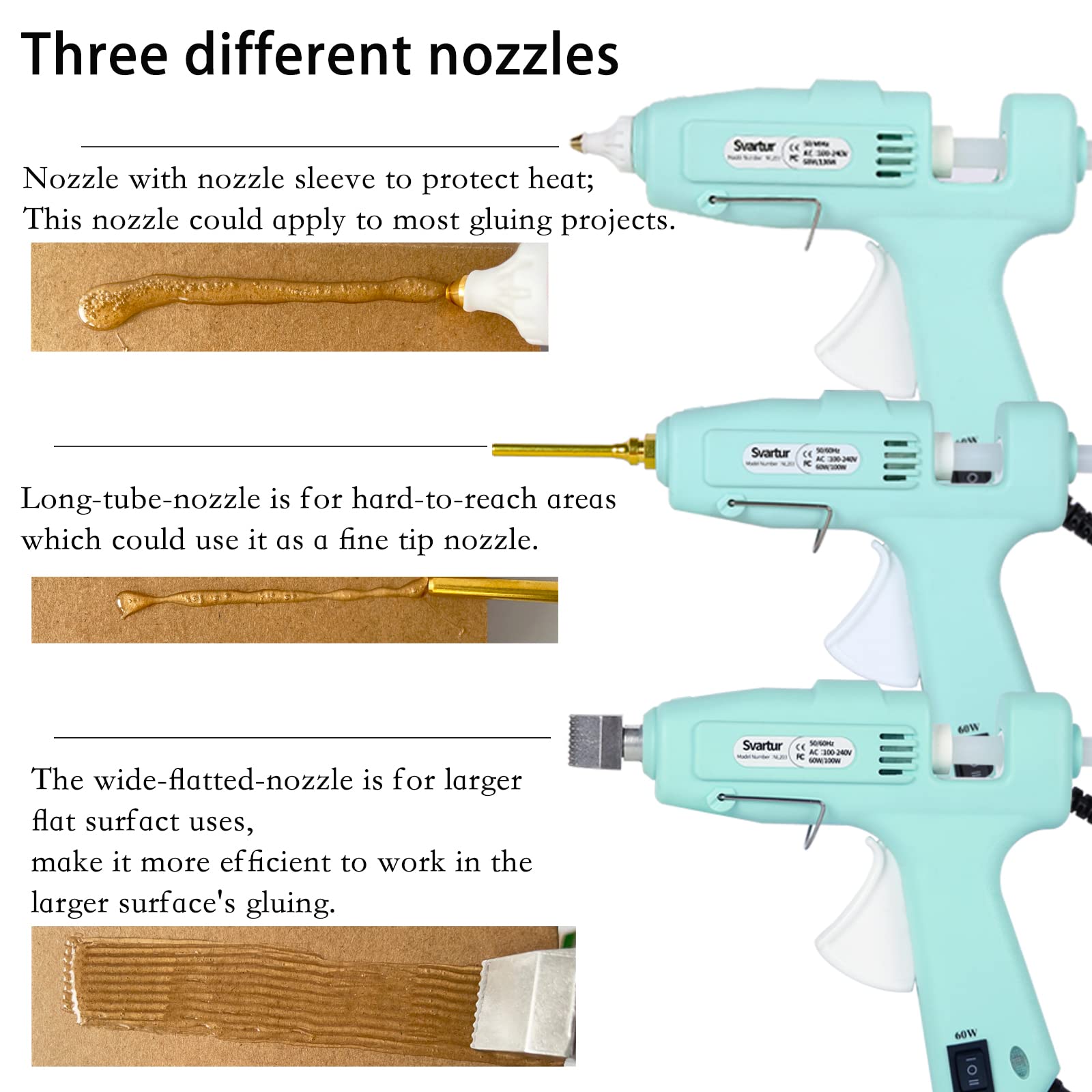 60W/100W Dual Power Full Size Hot Glue Gun Kit with 2 Nozzles & 15 Glue Sticks - Industrial Strength High Temp Glue Gun with 9.8ft Extra-Long Power Cord & Case - Perfect for DIY Crafts, Home Repairs, Woodworking & School Projects (Green)