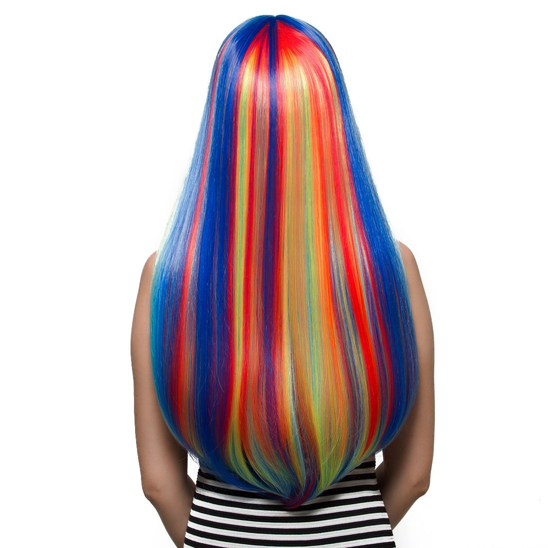 Rainbow Straight Wig with Bangs - Multi Color Heat Resistant Synthetic Wig for Girls | Cosplay, Music Festival, Halloween Costume, Party & Costume Events