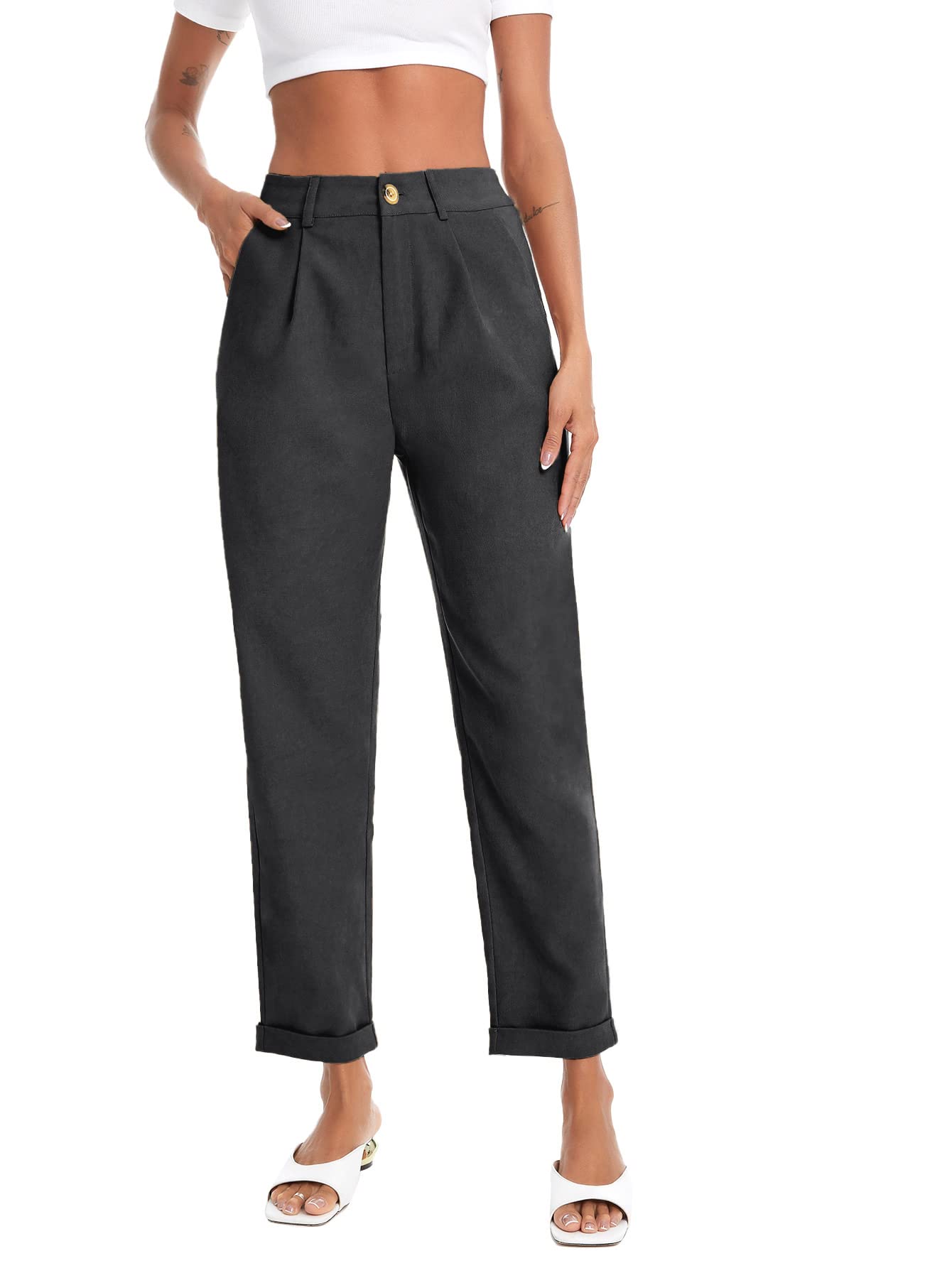 Floerns Women's High Waisted Cropped Work Pants with Pockets - Casual Office Trousers for Business & Everyday Wear
