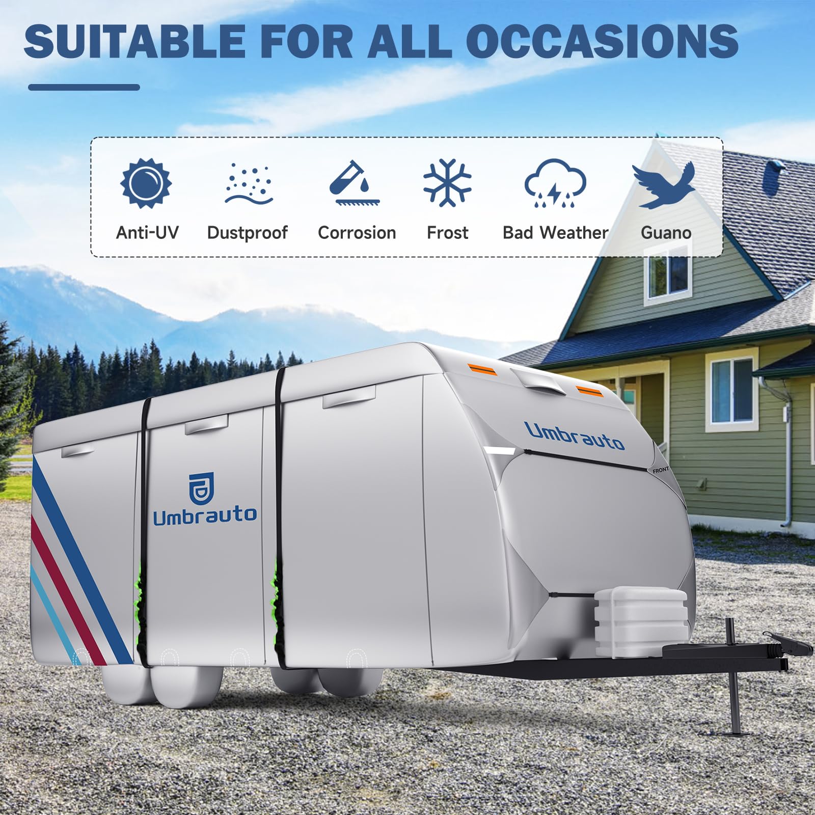 Umbrauto 300D Oxford RV Cover - 30-33ft Travel Trailer Cover with Silver Coating | Waterproof, Windproof & Snowproof Camper Cover for Winter Protection | Perfect for Parking, Toy Haulers & Campsite Storage