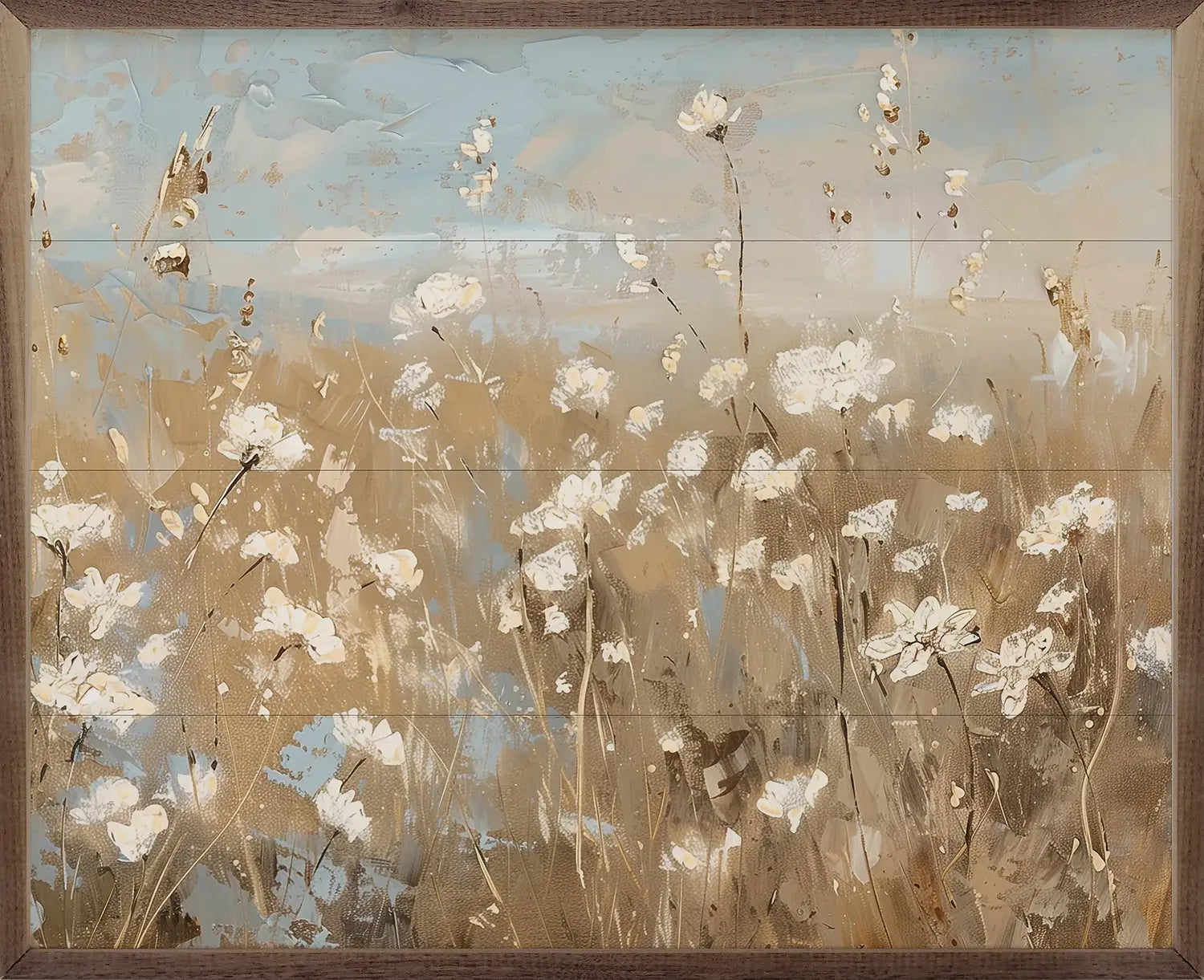 Abstract White Flower Field Wood Framed Print - Modern Wall Art for Living Room, Bedroom & Office Decor