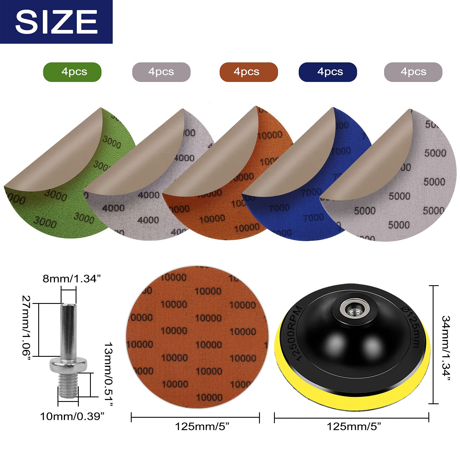 20PCS Wet Dry Sandpaper Set 3000-10000 Grit with 5-inch Hook & Loop Backing Pad - Premium Abrasive Discs for Orbital Sander Polishing, Auto Detailing & Woodworking Projects