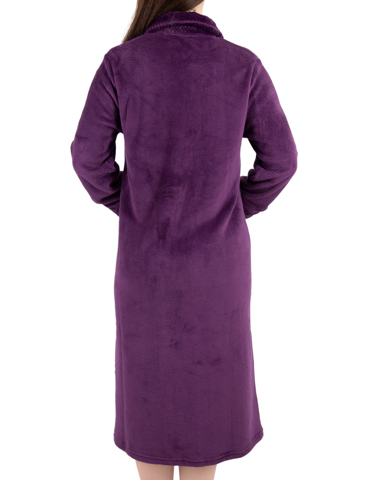 Women's Coral Fleece Button-Up Bathrobe with Waffle Texture - Soft & Cozy Dressing Gown for Spa, Lounge & Relaxation (Sizes Small to XXXL)