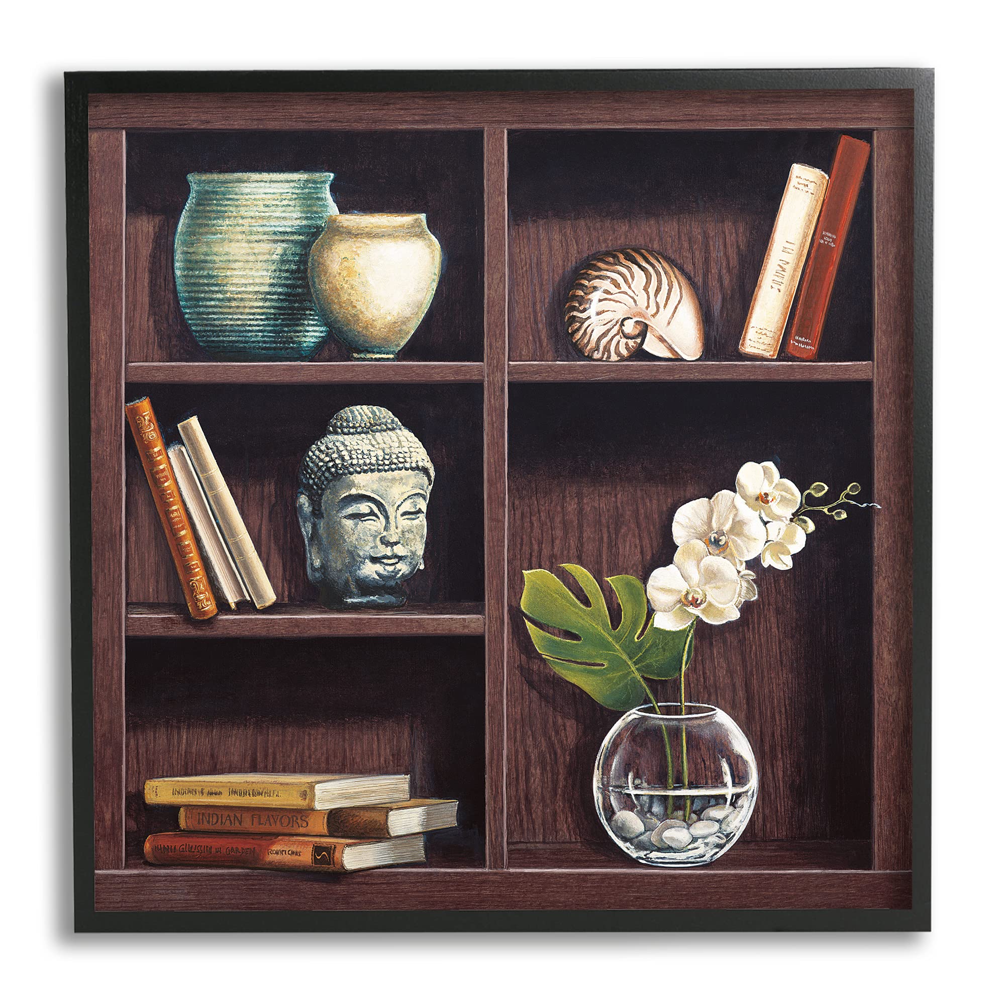 Stupell Industries Eastern Culture Inspired Bookshelf with Floral Vase Still-Life Wall Art - 17