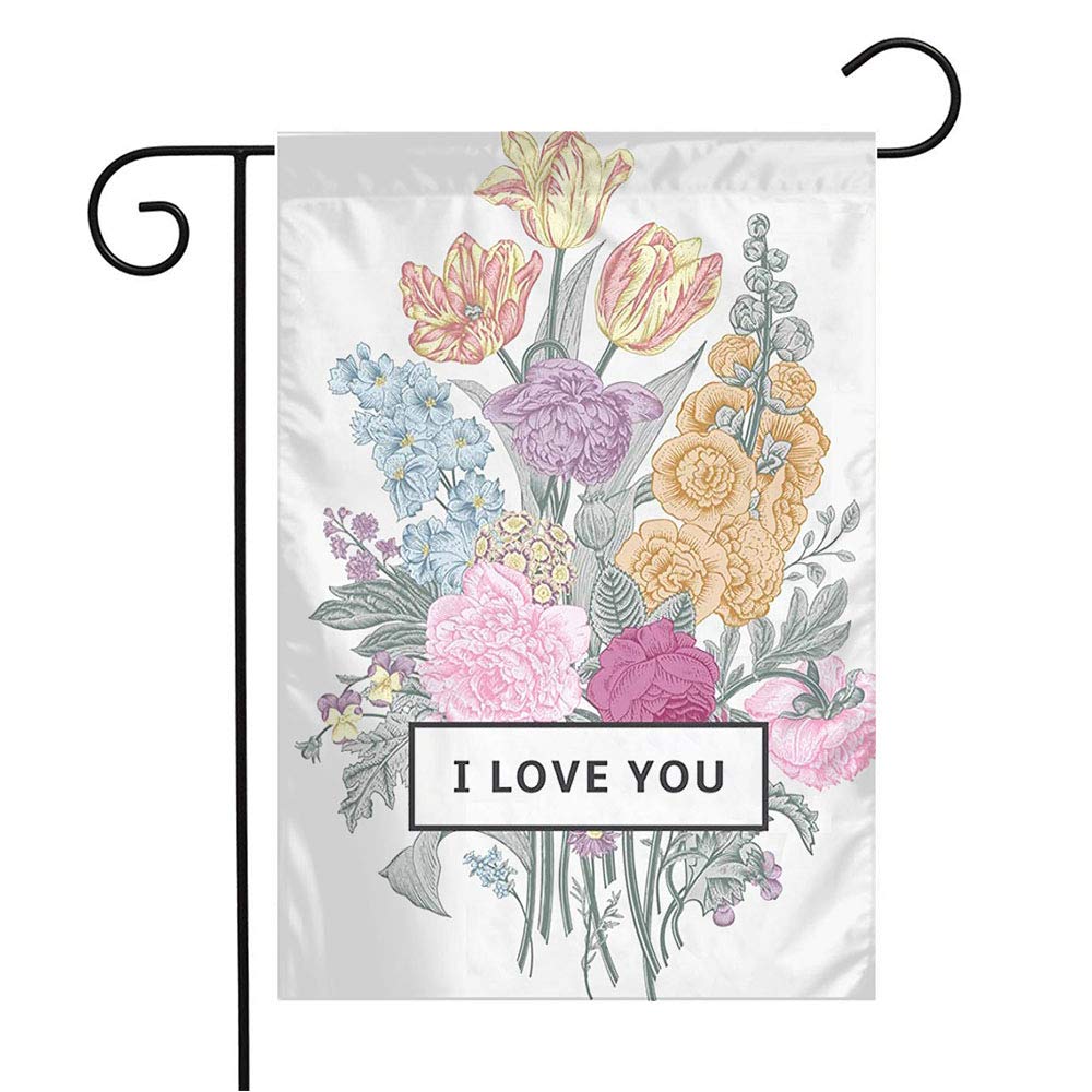 Vintage Floral Garden Flag - Blue Victorian Mallow Wedding Anemone Bouquet Rose Spring Pastel Love Design - 12x18 Inch Seasonal Outdoor Decorative Flag for Patio, Lawn, Yard & Home Decor - Perfect for Spring Weddings, Garden Parties & Seasonal Celebrations