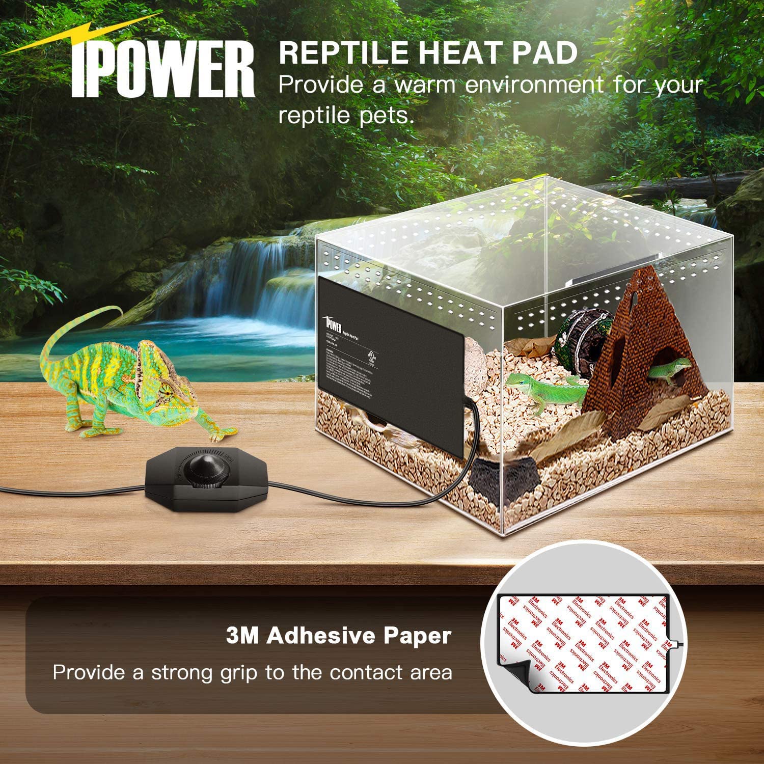 iPower 8X18 Inch 24W Reptile Heating Pad with Adjustable Thermostat - Under Tank Warmer for Terrariums, Snakes, Lizards & Amphibians - Perfect for 50-60 Gallon Tanks (2 Pack) - Ideal for Reptile Habitat Temperature Control & Winter Warmth