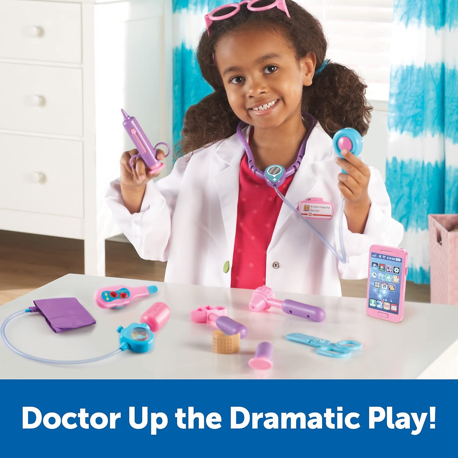 Learning Resources Pretend & Play Doctor Kit - 19 Piece Medical Toy Set for Kids Ages 3+, Pink Doctor Costume with Stethoscope & Medical Tools, Toddler Social Emotional Learning Toys for Role Play & STEM Education