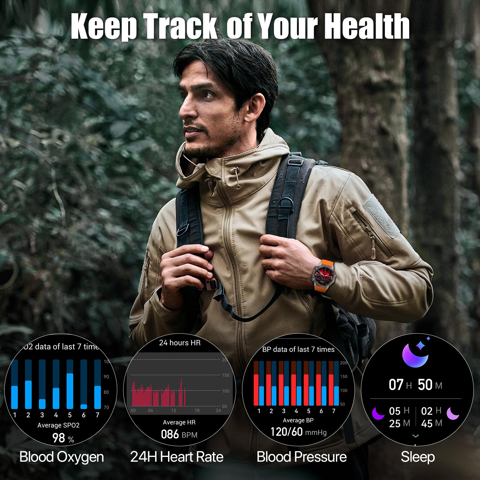 WalkerFit Smart Watch for Men - 60 Days Battery Life, Waterproof Military Fitness Tracker with 1.43
