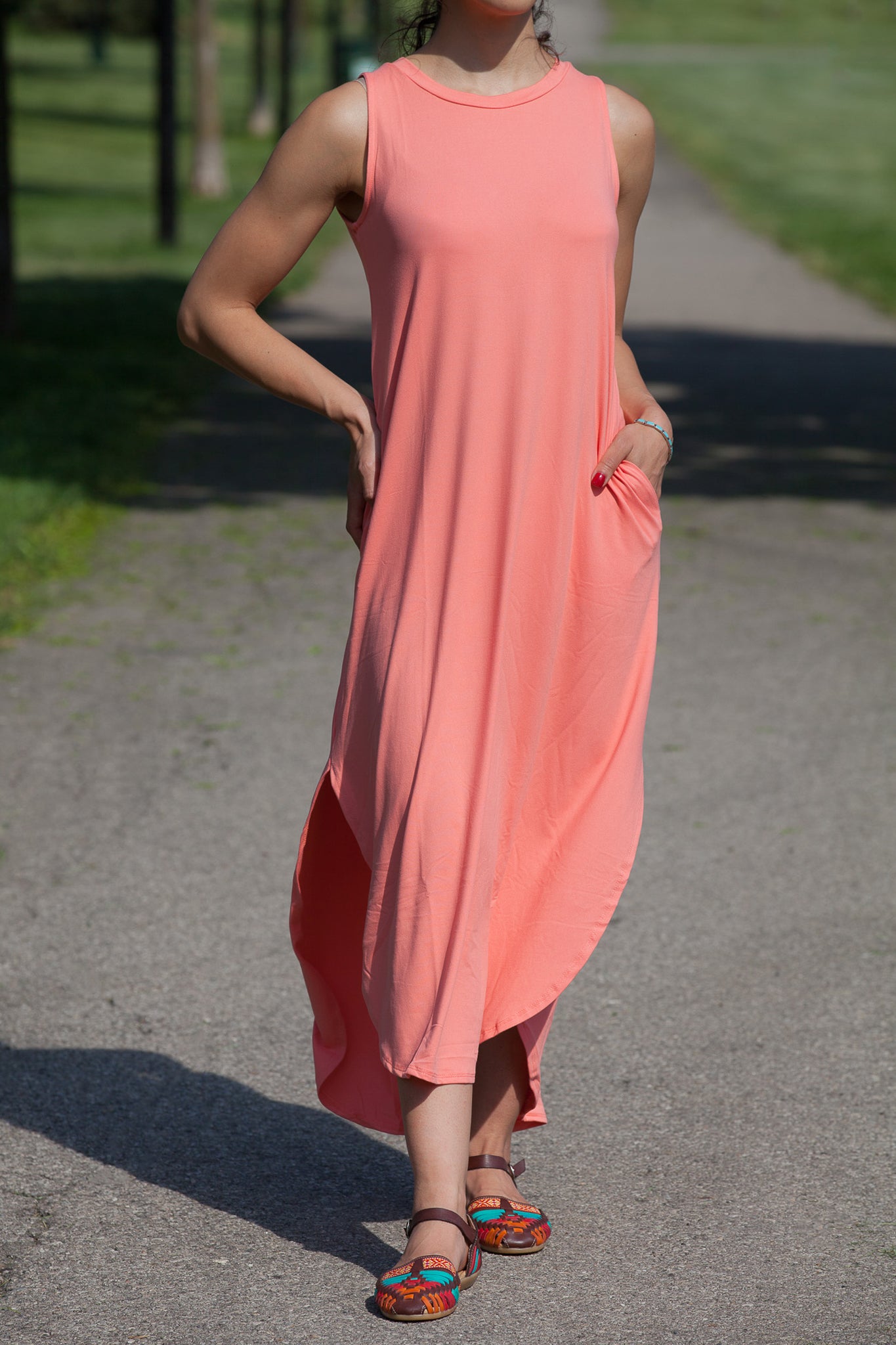 Extra Soft Side Slit Tank Dress with Pockets - Perfect for Summer Outings, Beach Vacations & Casual Wear