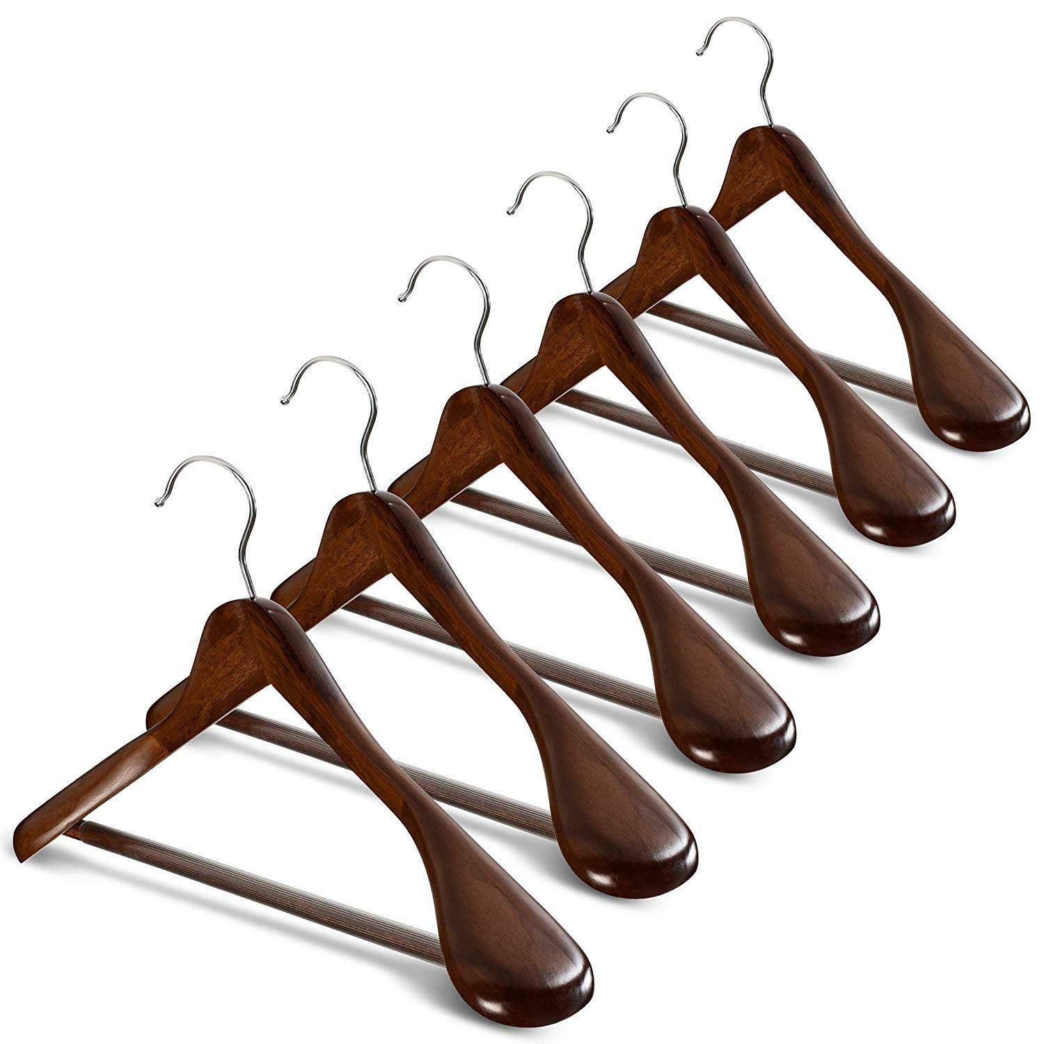 Premium Solid Wood Suit Hangers - 6 Pack Wide Shoulder Wooden Coat Hangers for Closet Organization, Dorm Room Essentials & Clothing Rack | Ideal for Jackets, Pants, Suits & Wardrobe Storage