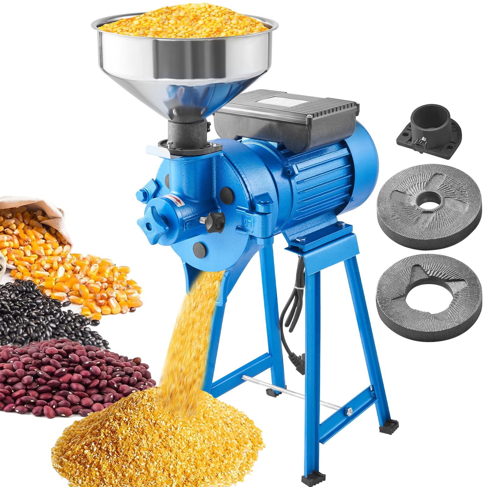 VEVOR 1500W Electric Grain Mill Grinder - Commercial Heavy Duty Dry & Wet Spice Grinder for Corn, Wheat, Flour - Adjustable Powder Machine with Funnel - Perfect for Home Baking, Coffee Beans, Nut Grinding & Commercial Kitchen Use